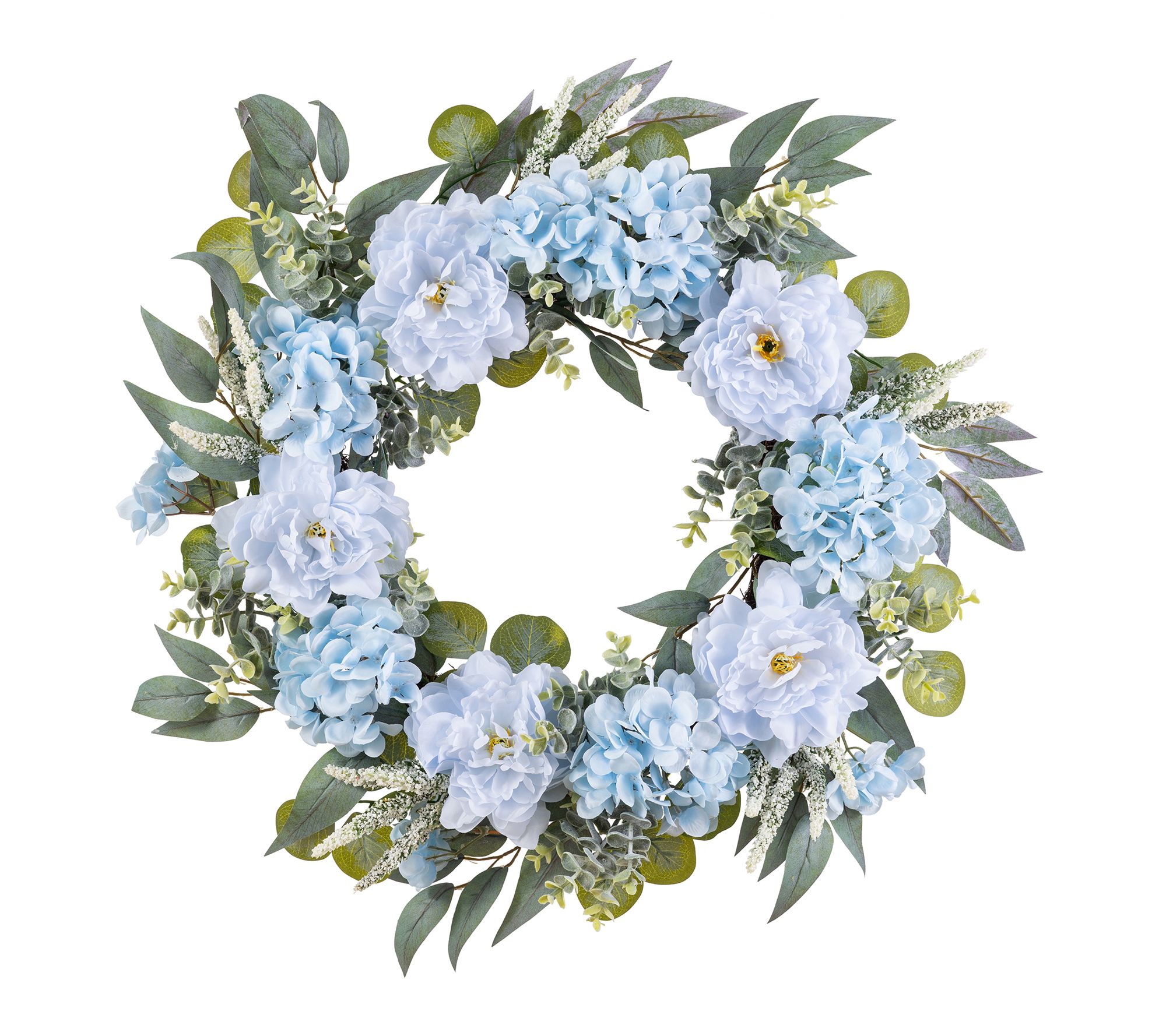 Glitzhome 24"D Blue Peony & Hydrangea Floral Wreath