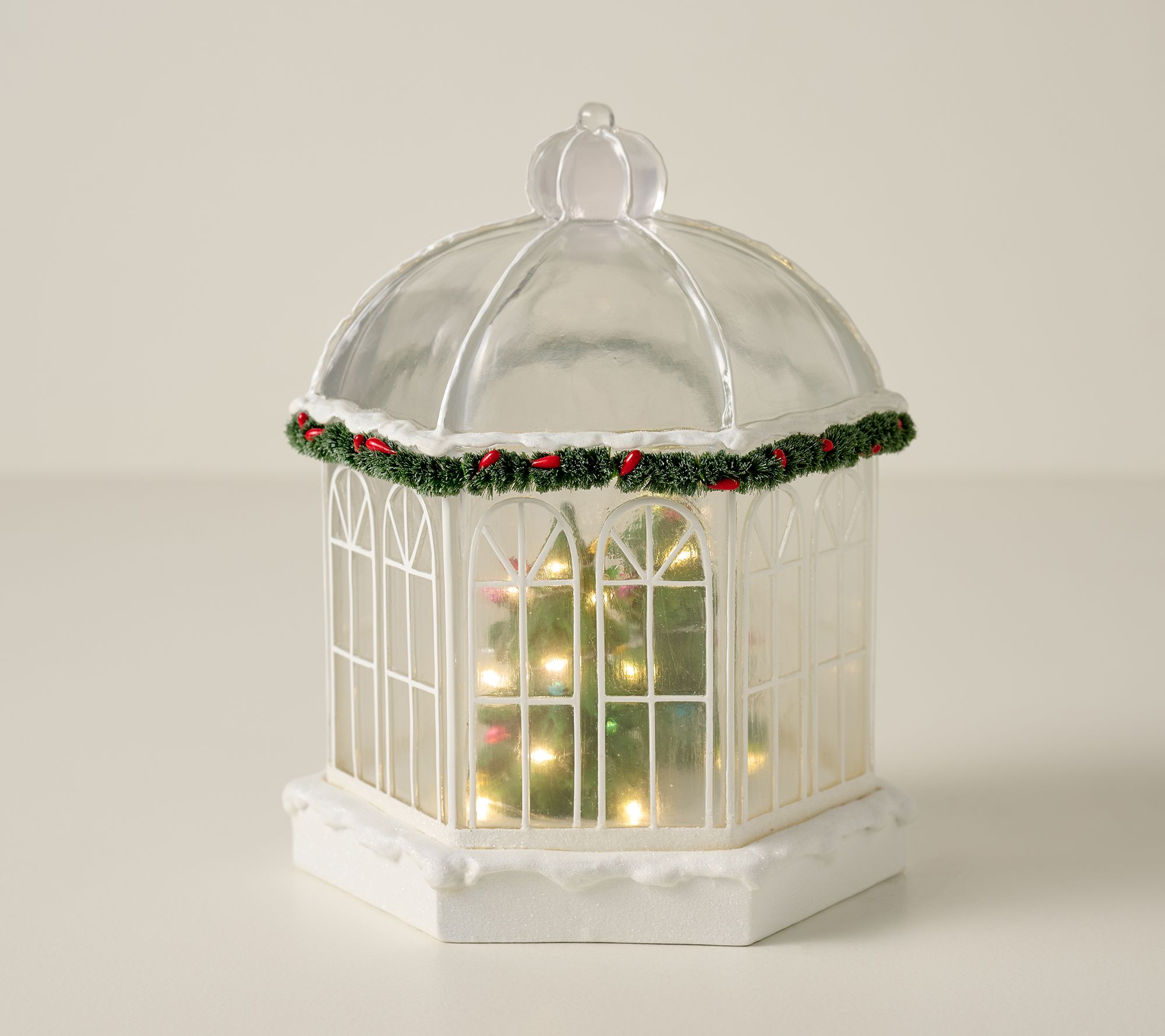 Winter Garden Lit Snow-Dusted Gazebo with Trees by Valerie