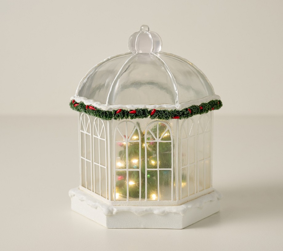 Winter Garden Lit Snow-Dusted Gazebo with Trees by Valerie