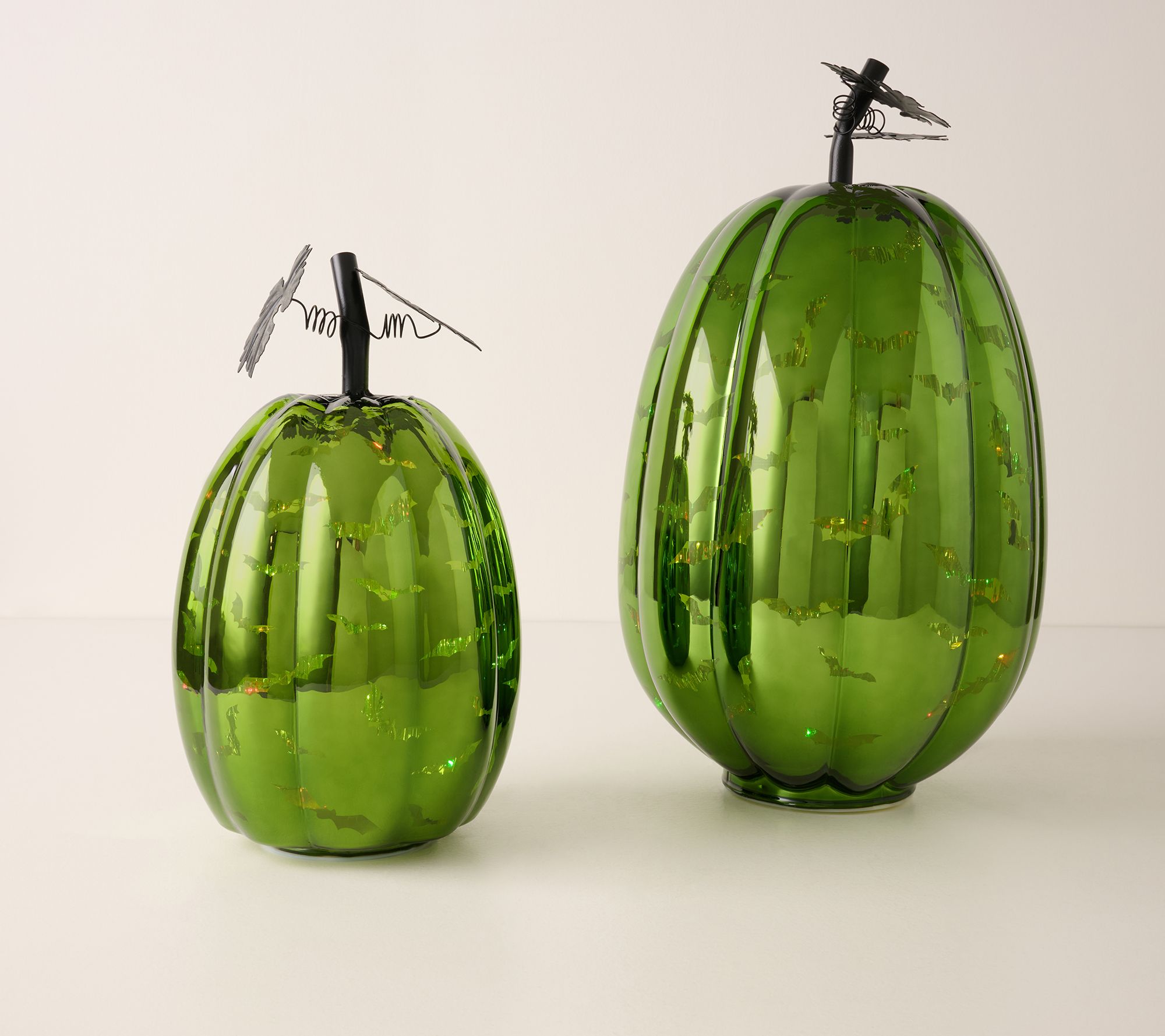 Hay & Harvest Set of 2 Illuminated Bat Pumpkins with Remote