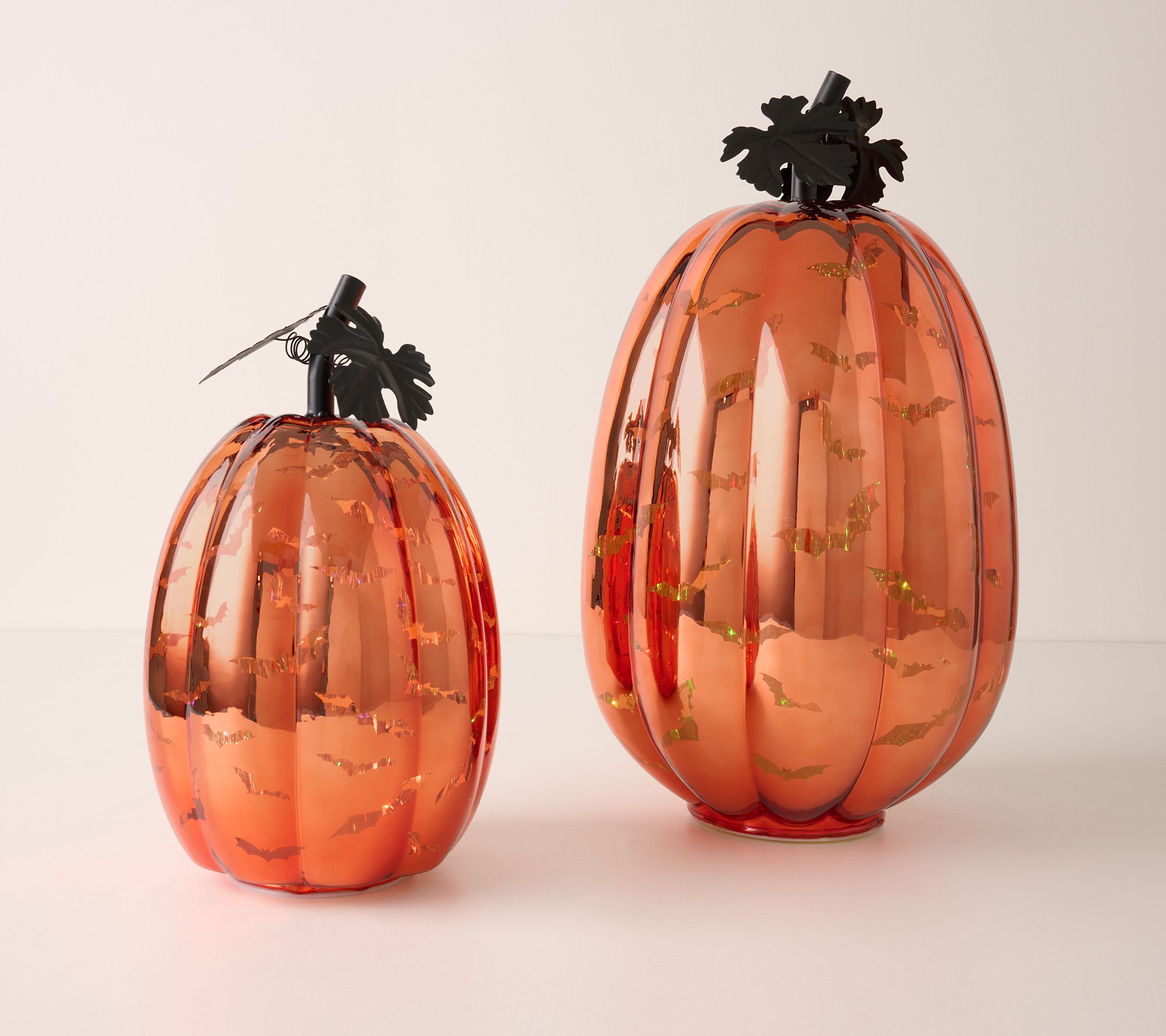 Hay & Harvest Set of 2 Illuminated Bat Pumpkins with Remote