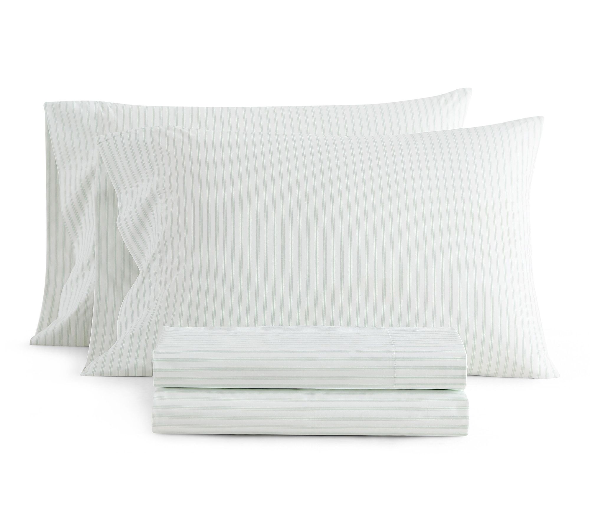 Martha Stewart Ticking Stripe Wht/Green CottonTwin Sheet Set