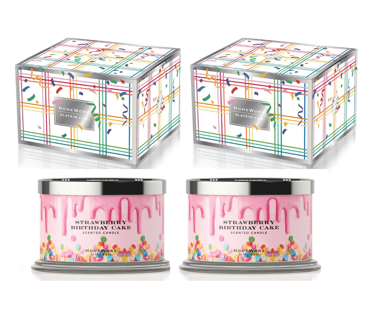 HomeWorx by Slatkin + Co. S/2 Straw Cake 18oz Candles with Gift Boxes