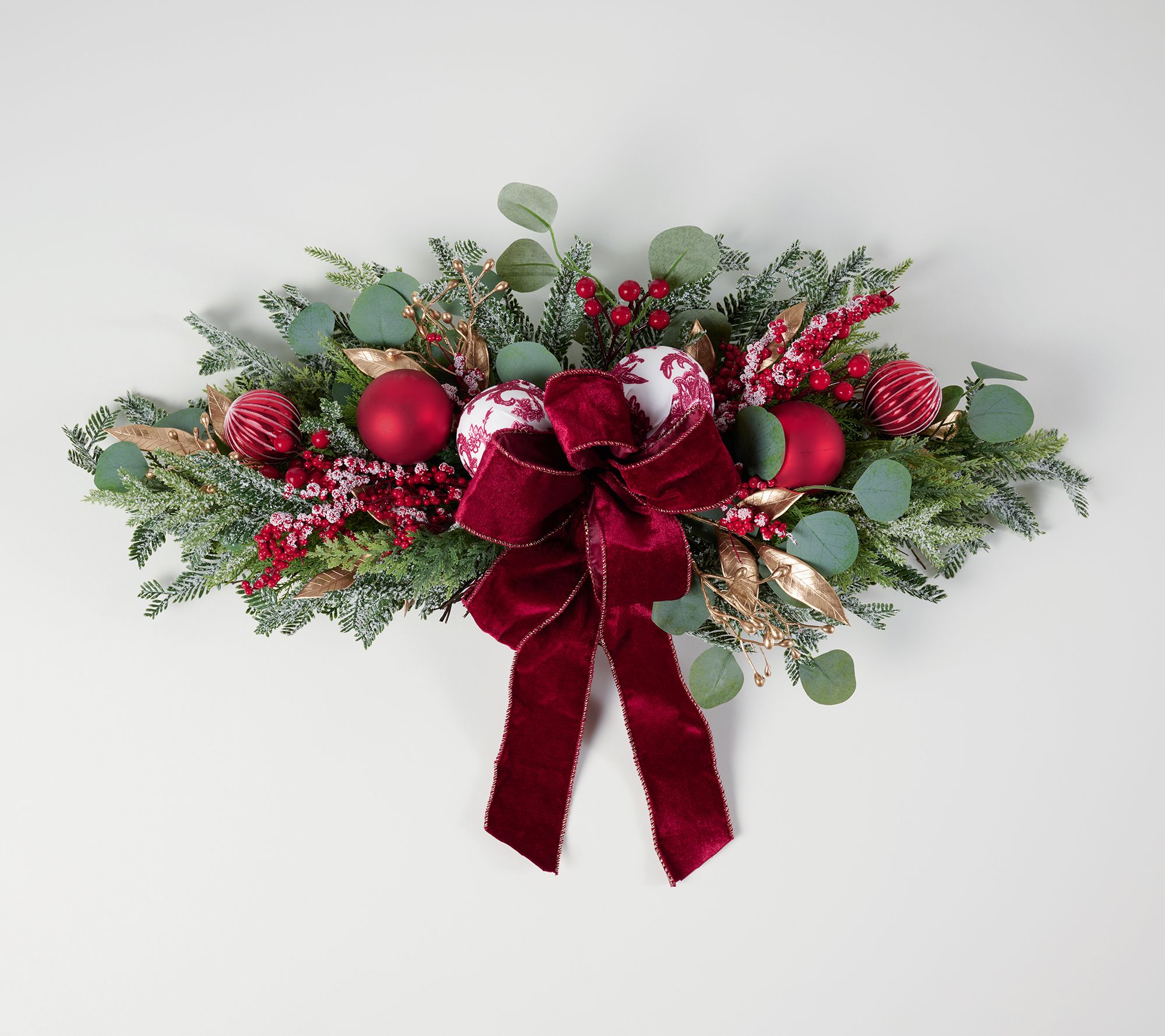 "As Is " 31" Toile Ornament and Greenery Swag with Bow by Valerie