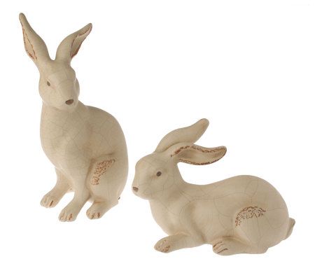 Set of 2 Ceramic Bunnies with Crackle Finish by Valerie - QVC.com