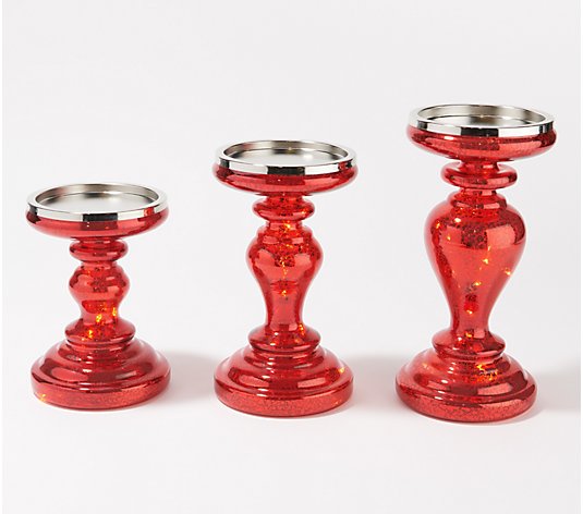 Set of 3 Illuminated Mercury Glass Pedestals by Valerie