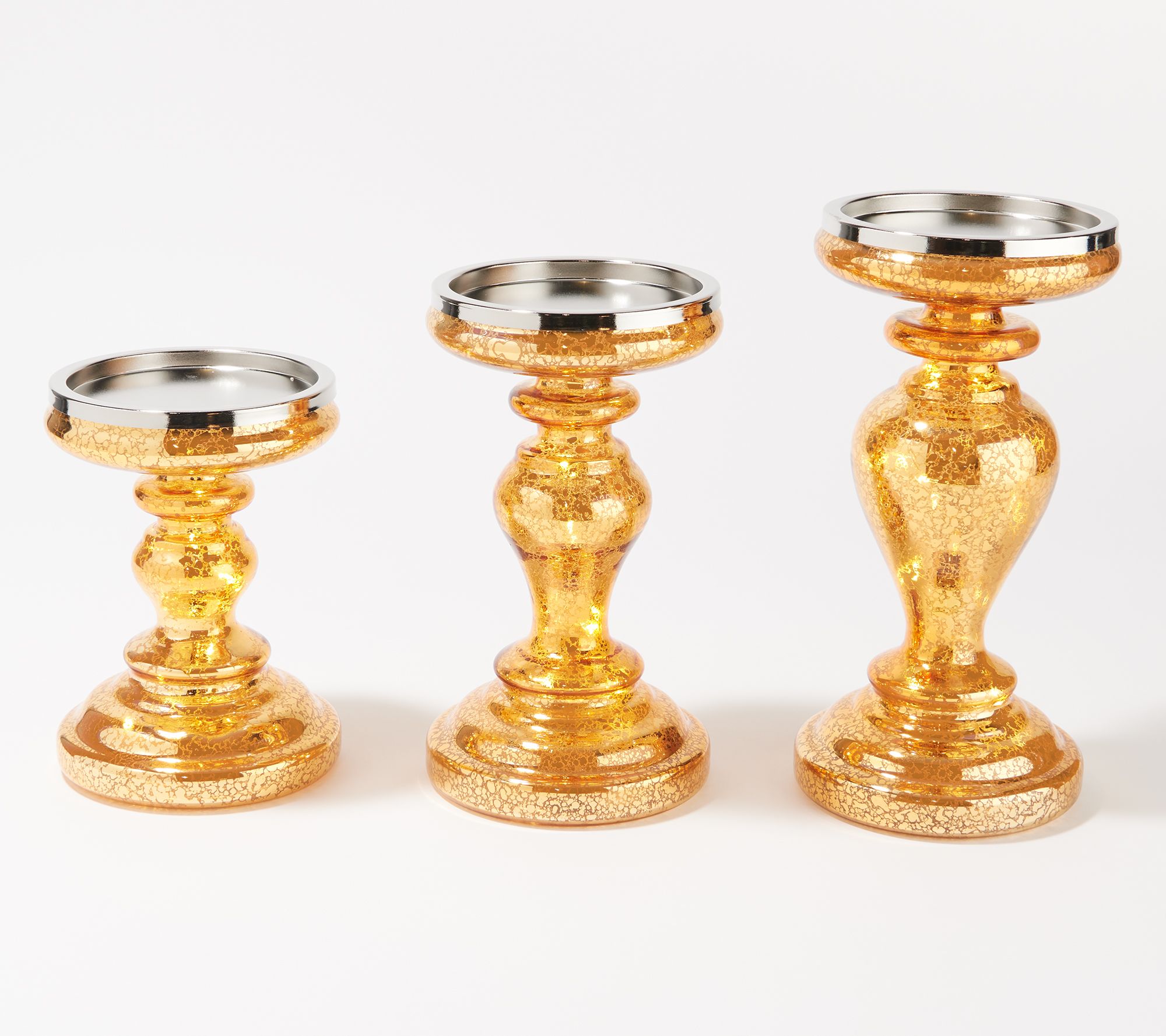 Set of 3 Illuminated Mercury Glass Pedestals by Valerie