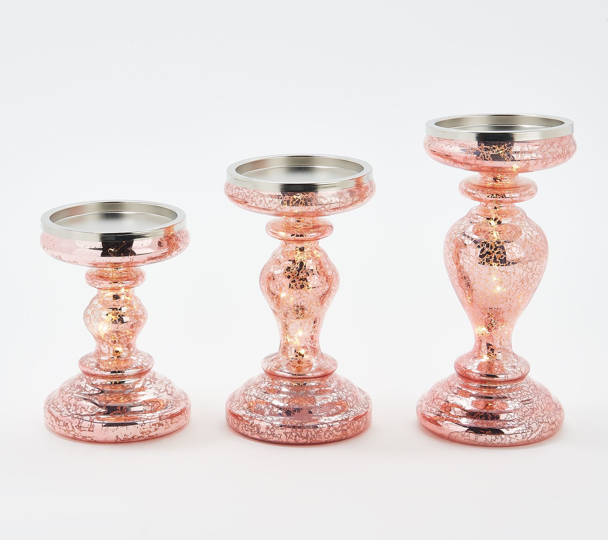 Set of 3 Illuminated Mercury Glass Pedestals by Valerie