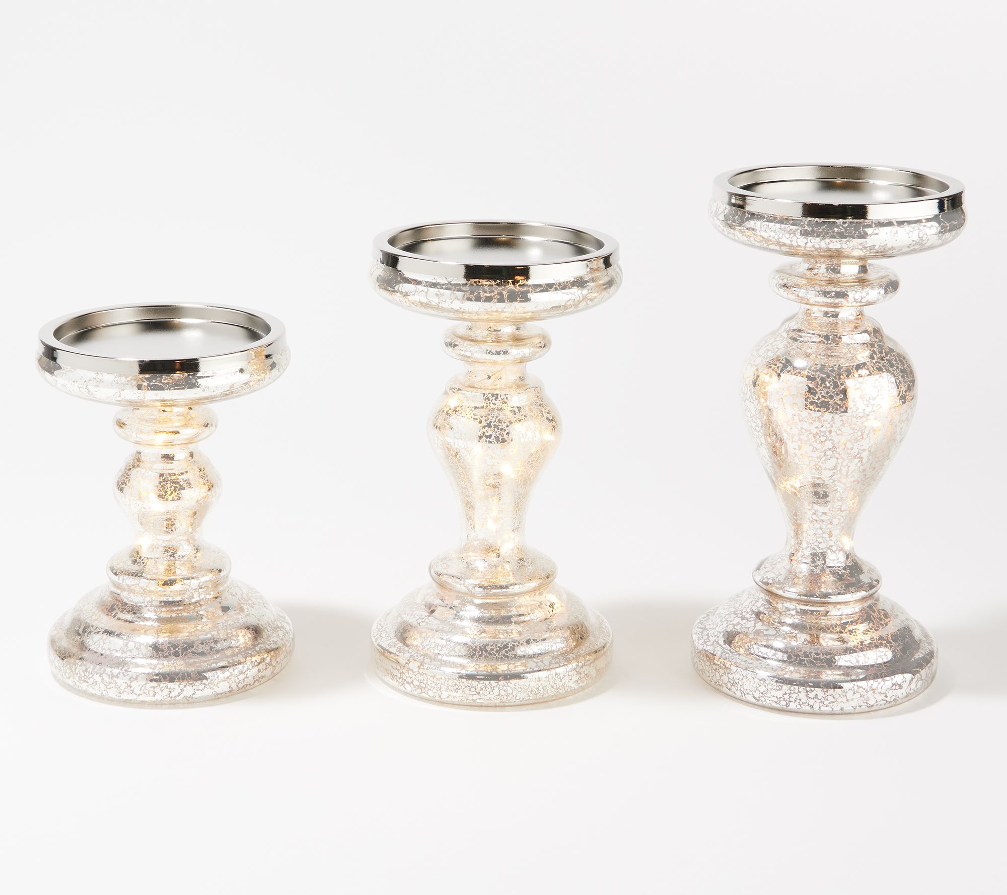 Set of 3 Illuminated Mercury Glass Pedestals by Valerie