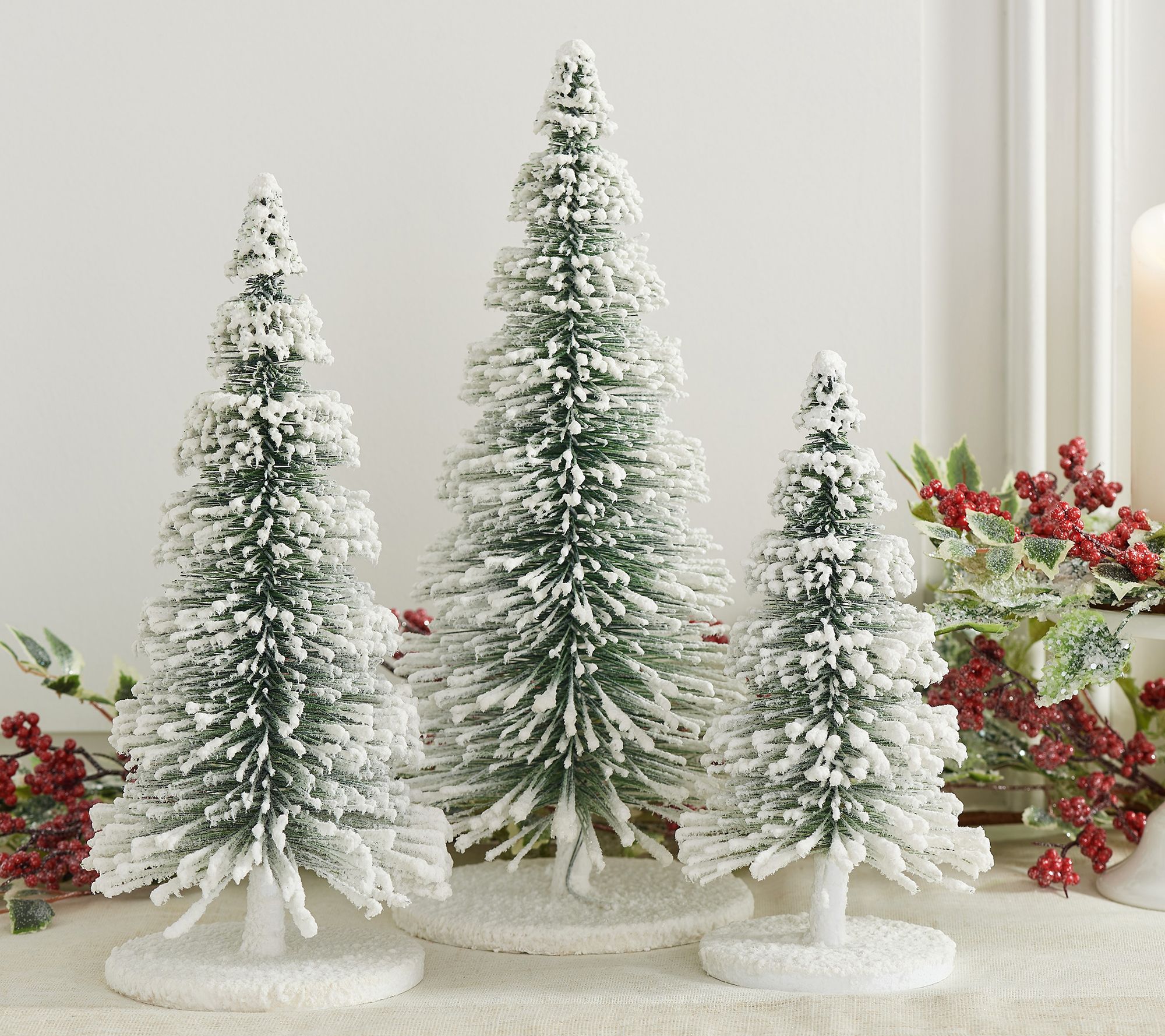 Silver Glitter Bristle Tree on Log Base Christmas Table Top Decoration Scene 
