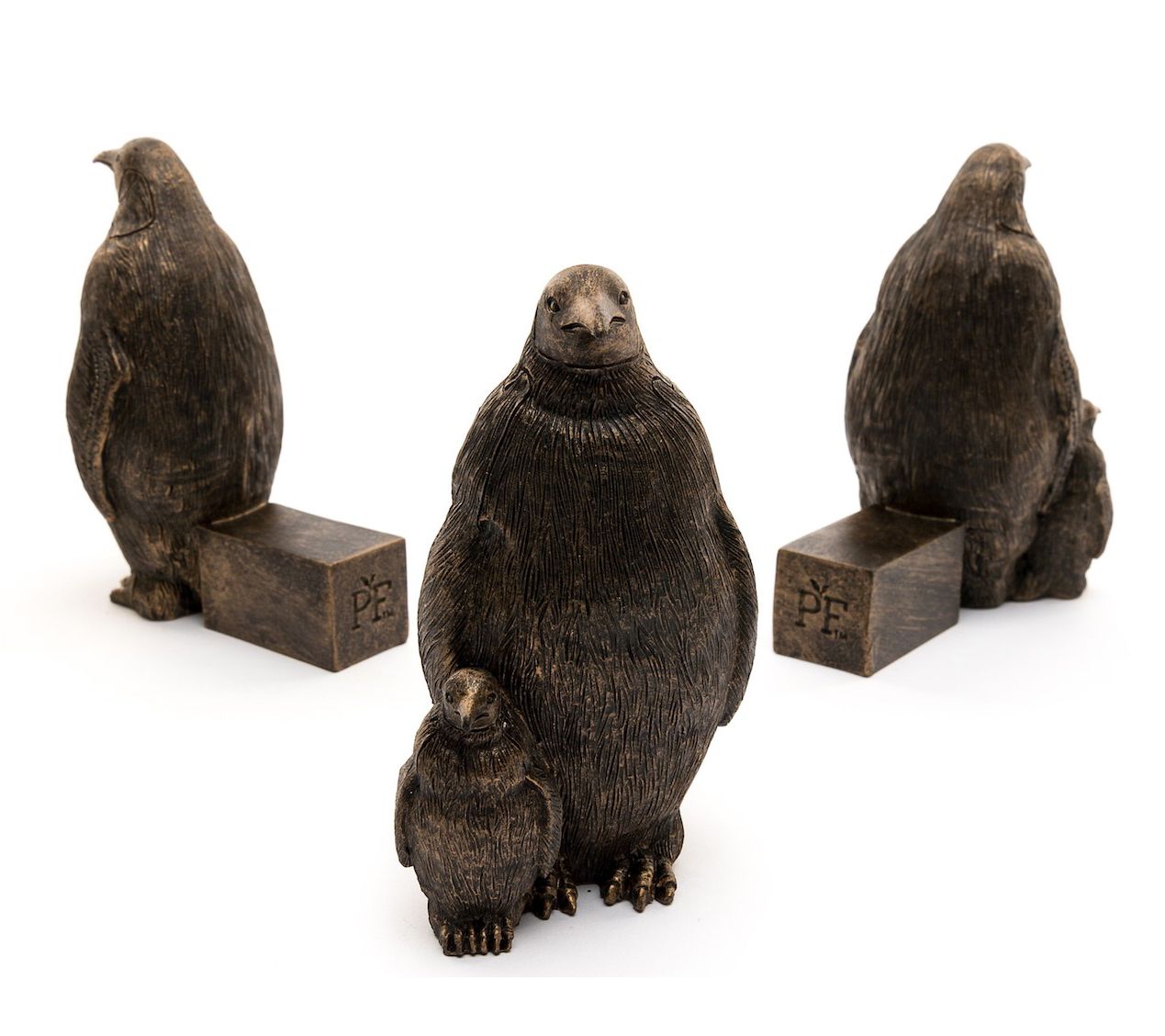 Jardinopia Potty Feet Three Antiqued Bronze Emp eror Penguins