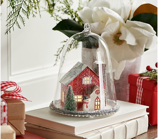 Lightscapes Cloche with Illuminated Glitter House