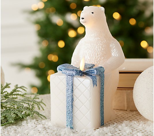 Martha Stewart Flameless Polar Bear Figural Holding a Gift Box