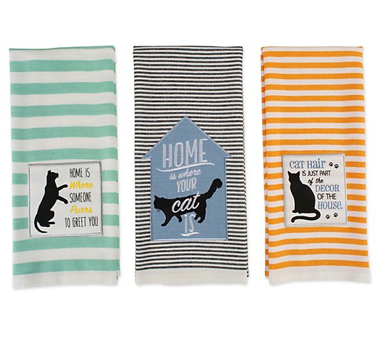 Design Imports Set of 3 Cat's Meow EmbellishedKitchen Towels