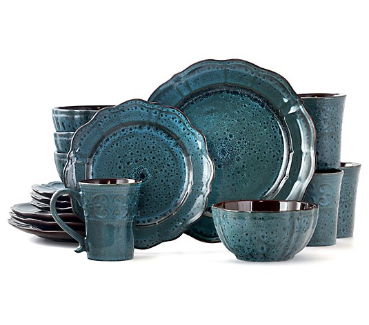 Elama Lavish Blue 16-Piece Stoneware DinnerwareSet