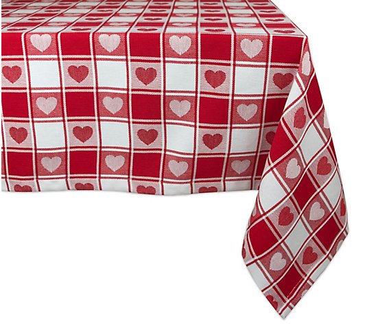 Design Imports 60" x 84" Hearts Woven Check Tablecloth