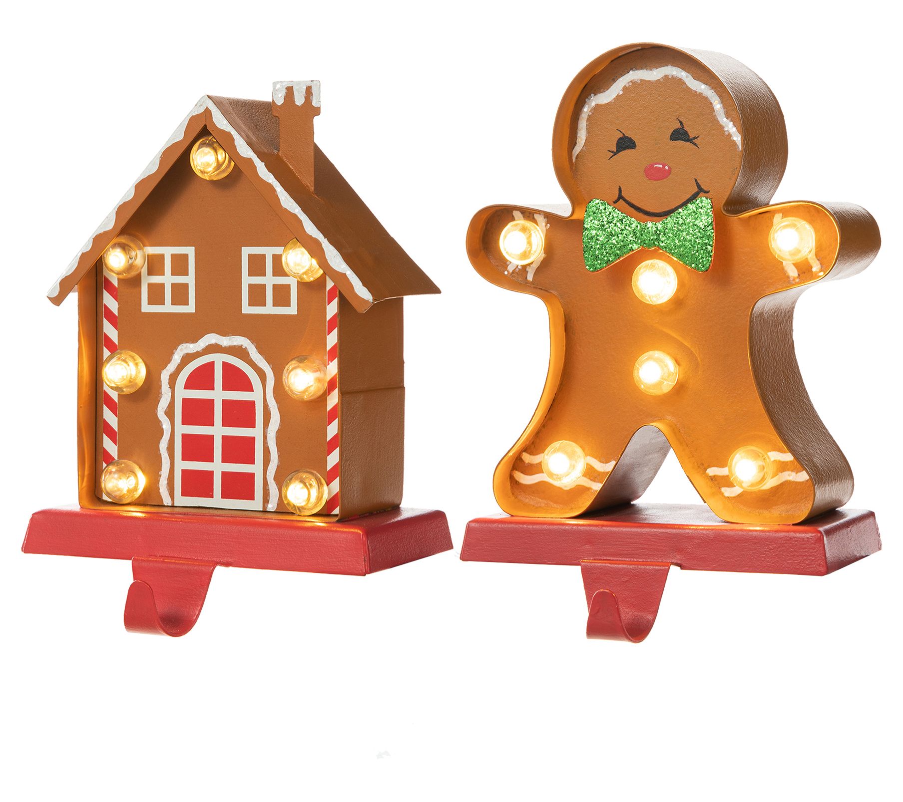 Glitzhome LED Gingerbread House&Man Xmas Stocking Holder S/2