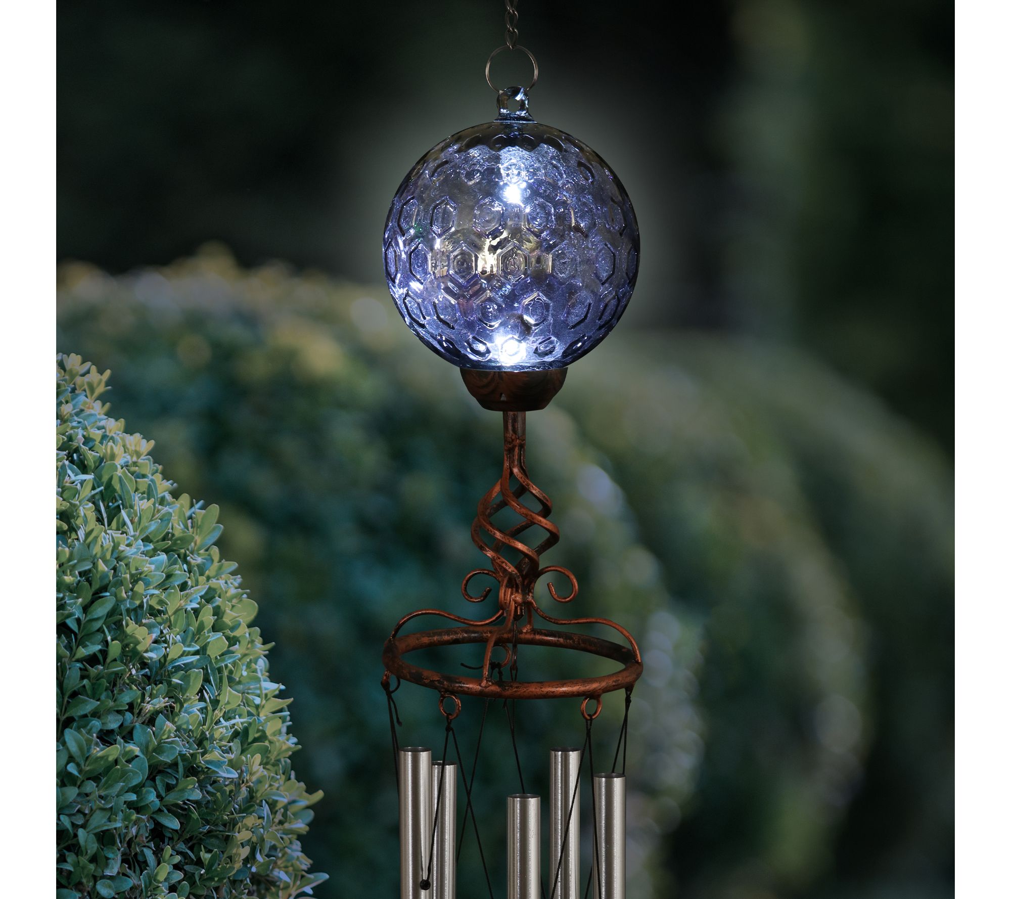 Solar Glass Honeycomb Ball with Wind Chime by Exhart - QVC.com