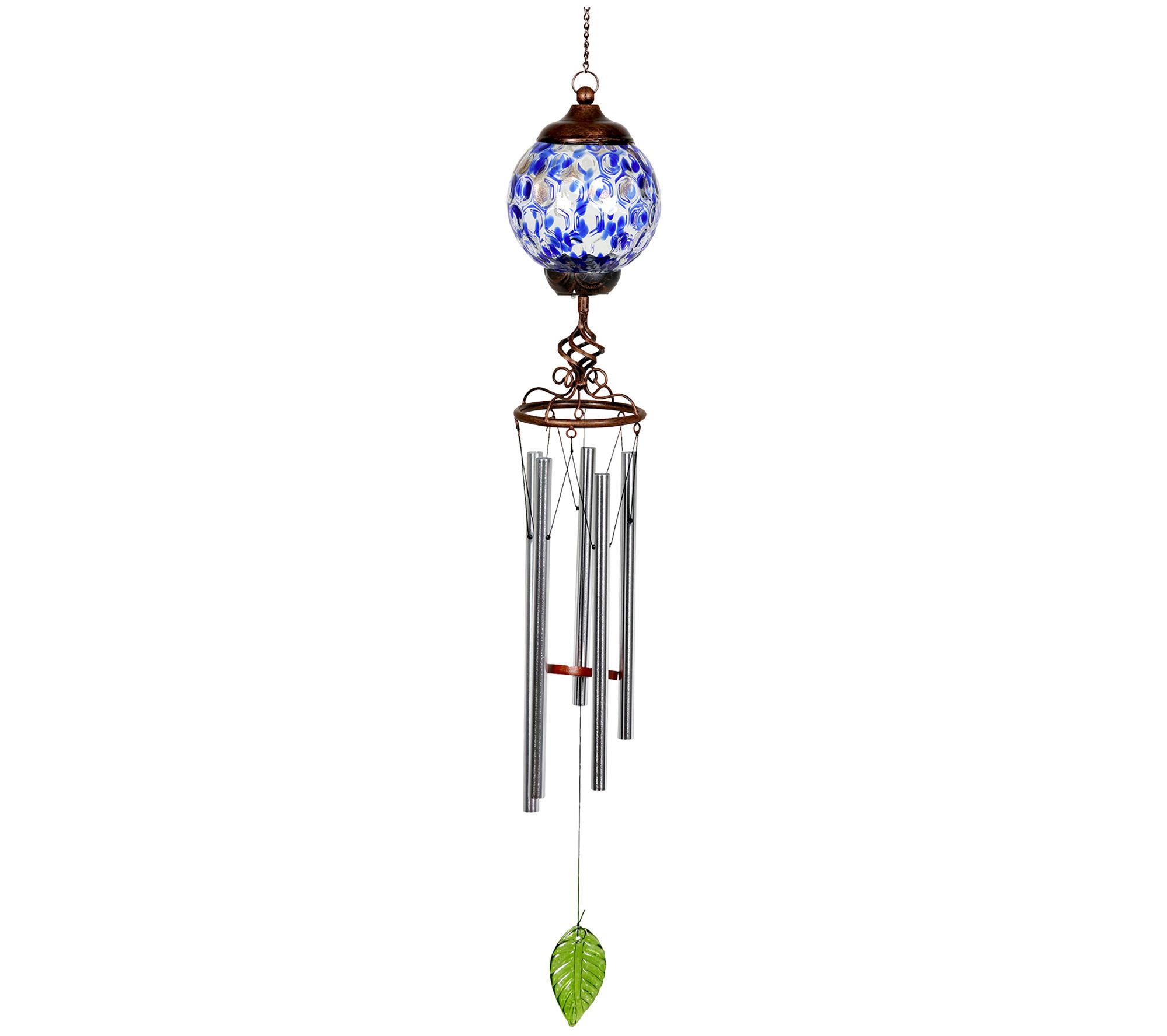 Solar Glass Honeycomb Ball with Wind Chime by Exhart