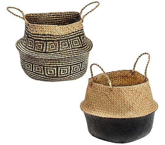 Honey-Can-Do Set of 2 Folding Seagrass Belly Baskets, Mutli