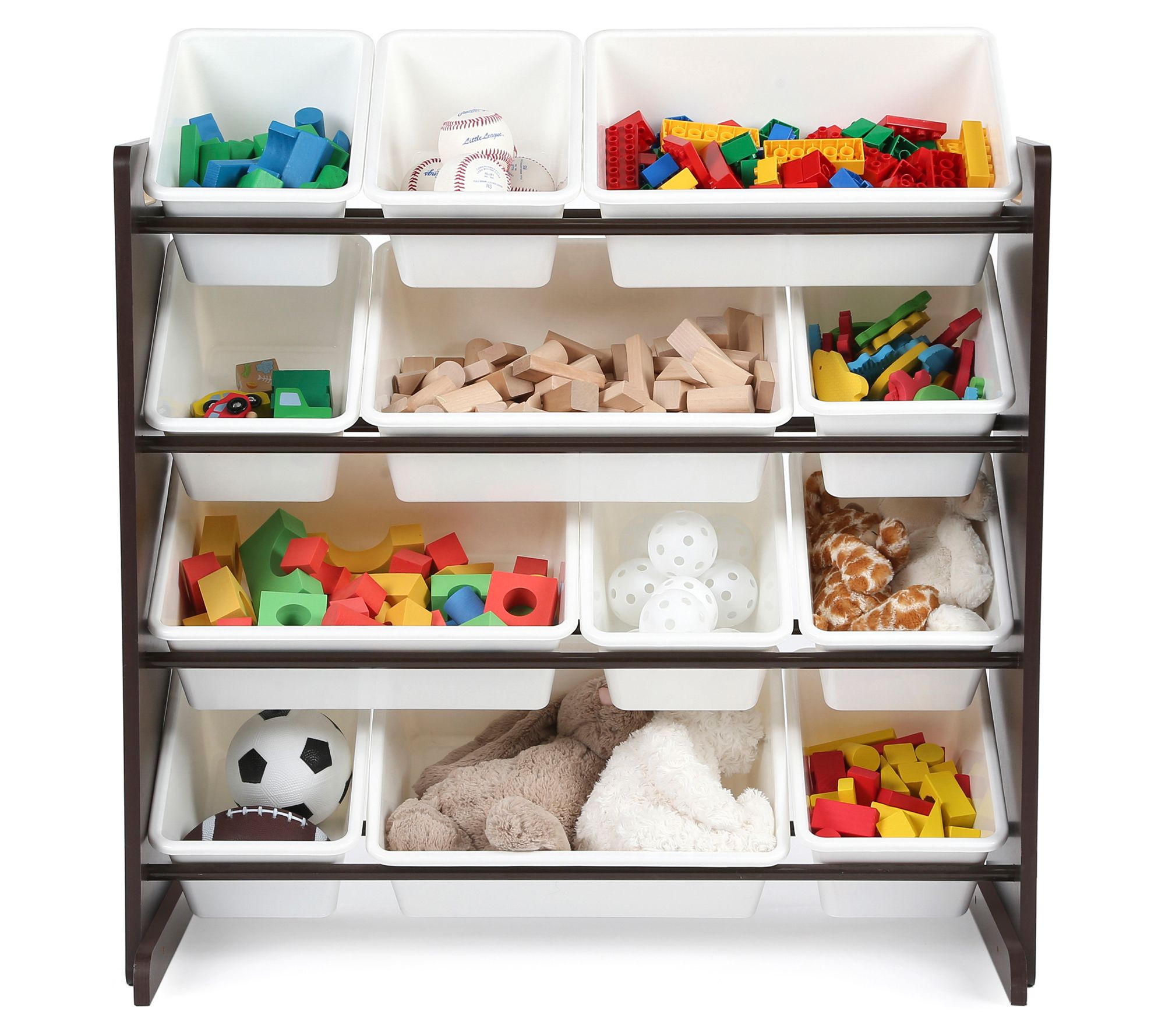 Kids Wood Toy Organizer with 12 Plastic Bins byHumble Crew