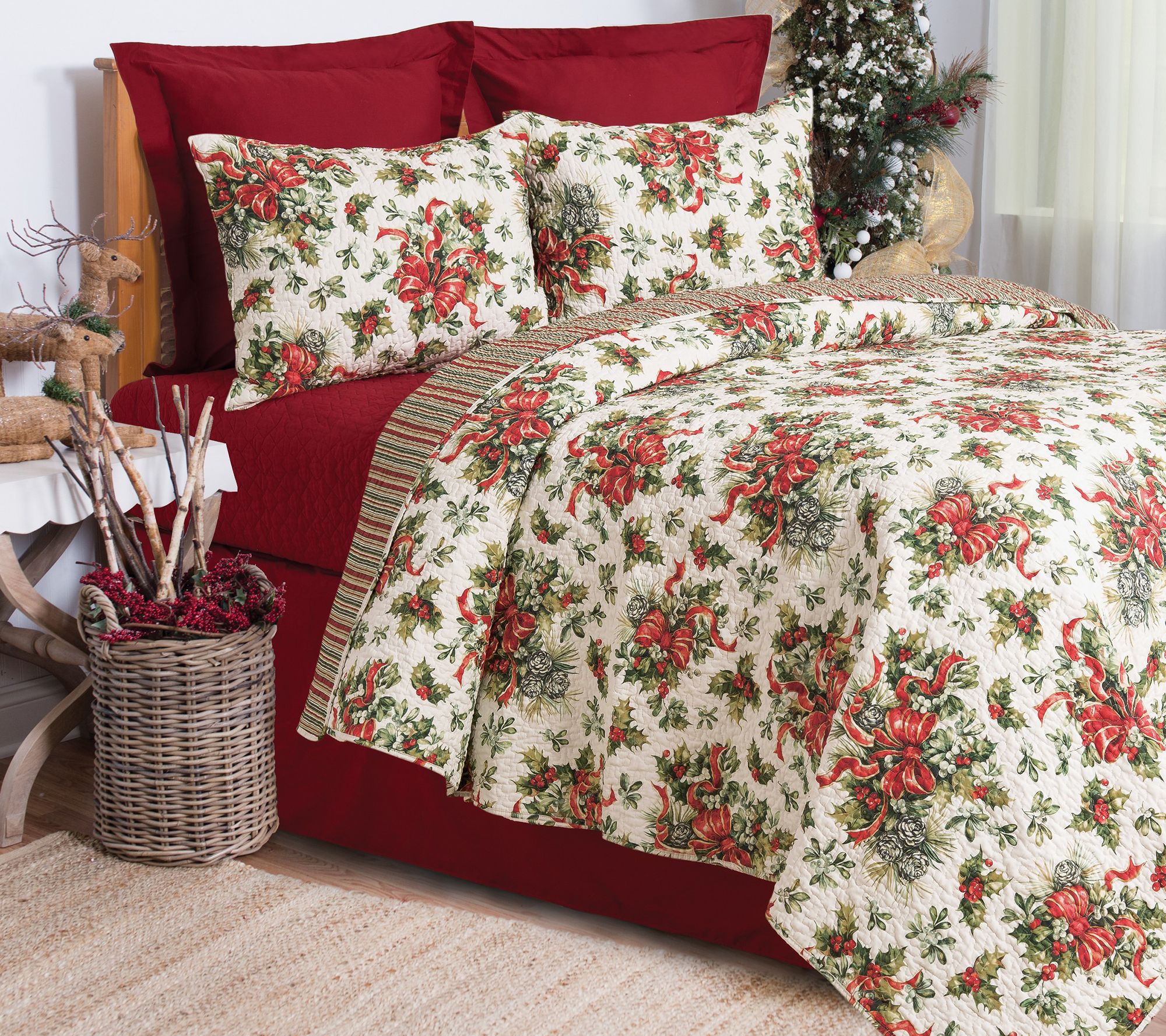 Holiday Ribbon King Quilt Set by Valerie - QVC.com