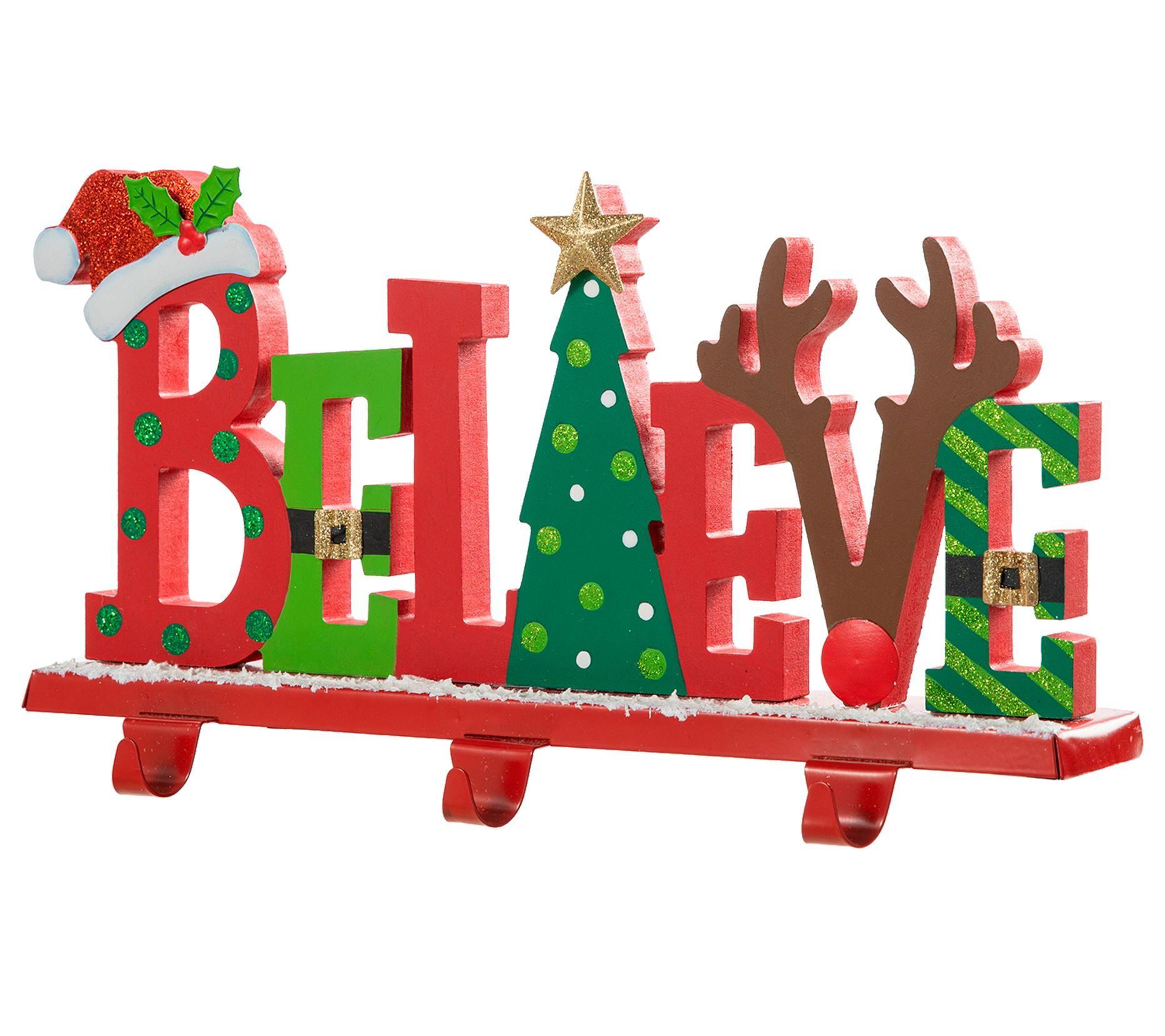 Glitzhome 14.5"L "BELIEVE" Christmas Stocking Holder