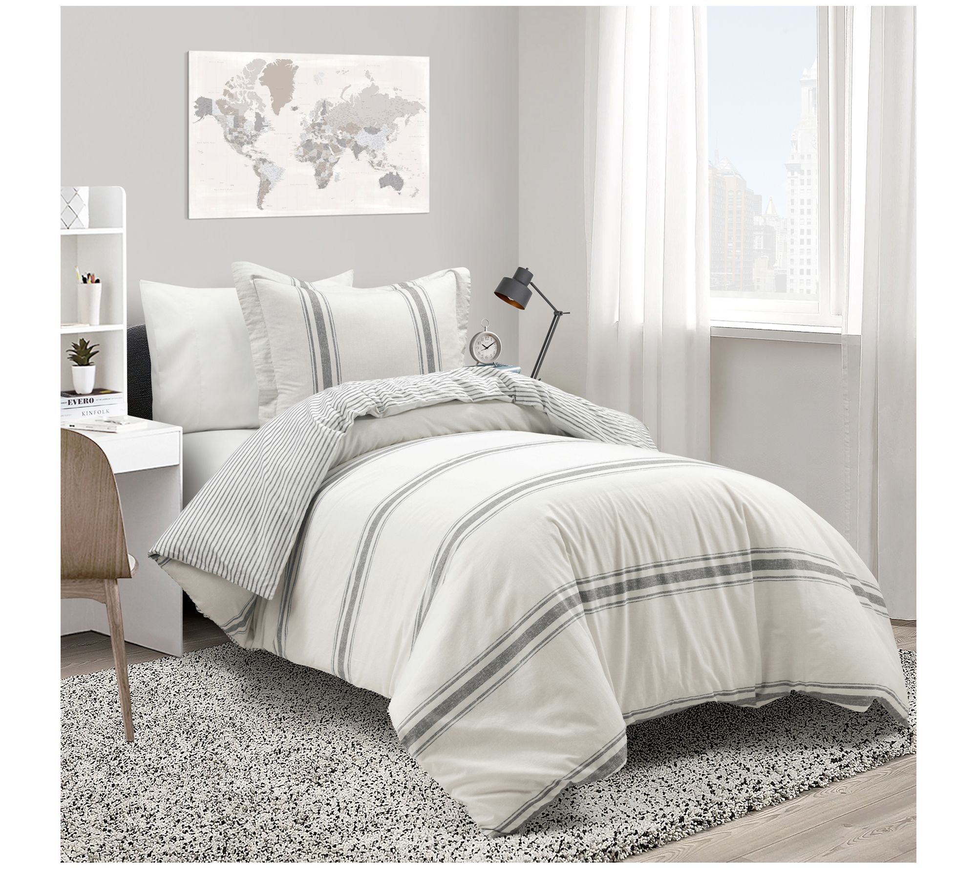 Lush Decor Farmhouse Stripe Duvet Cover 2Pc Twin-XL