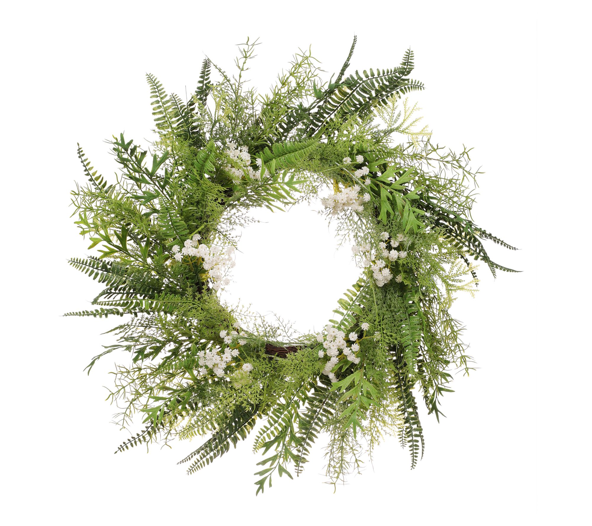 Puleo 24" Babysbreath Floral Spring Wreath With Green Lea