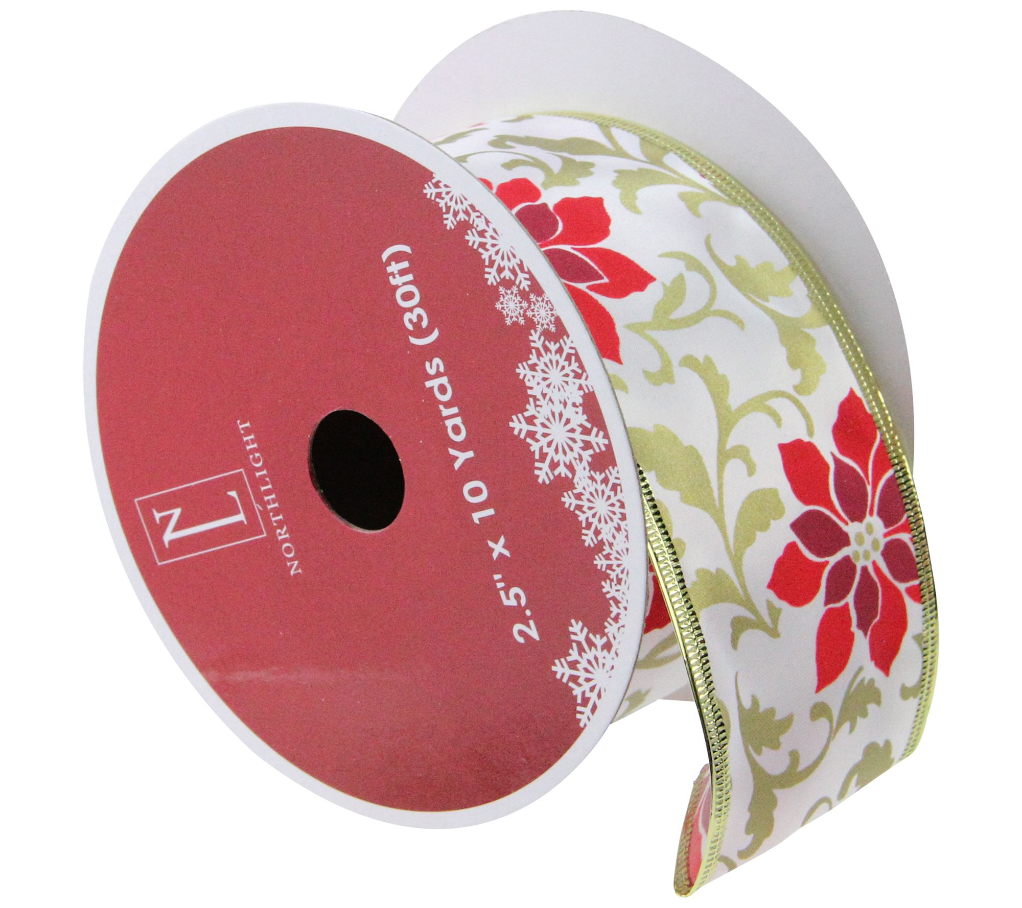 Northlight 12 Red Poinsettia Gold Ribbon Spools  - 2.5 x 120