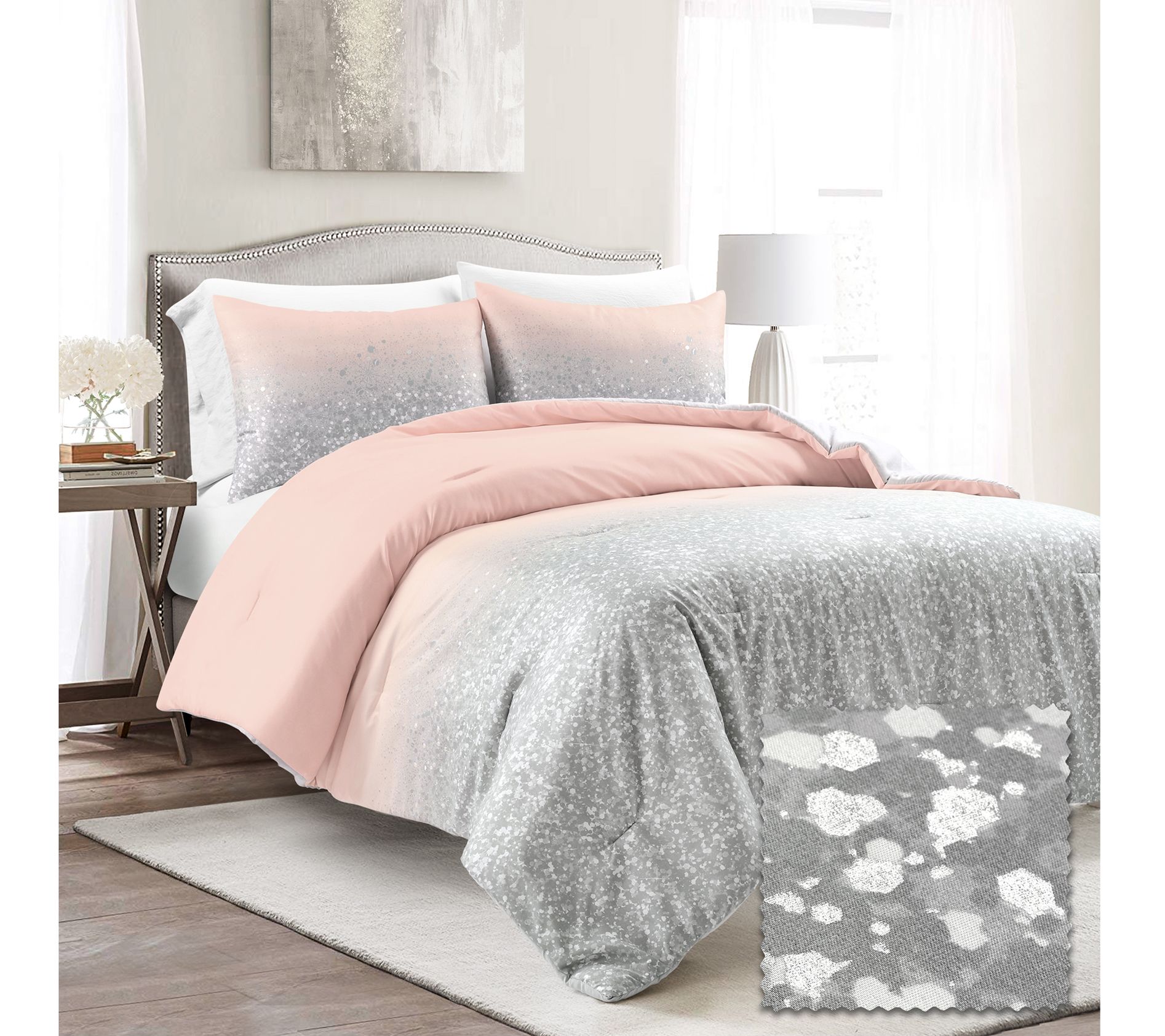 Lush Decor Glitter Ombre Metallic Print Comforter 2Pc  Twin