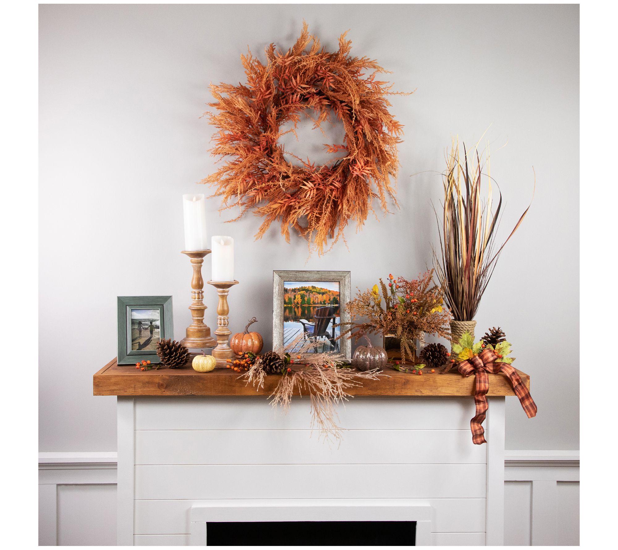 Northlight Peachy Pampas Grass Fall Harvest Wreath 24"