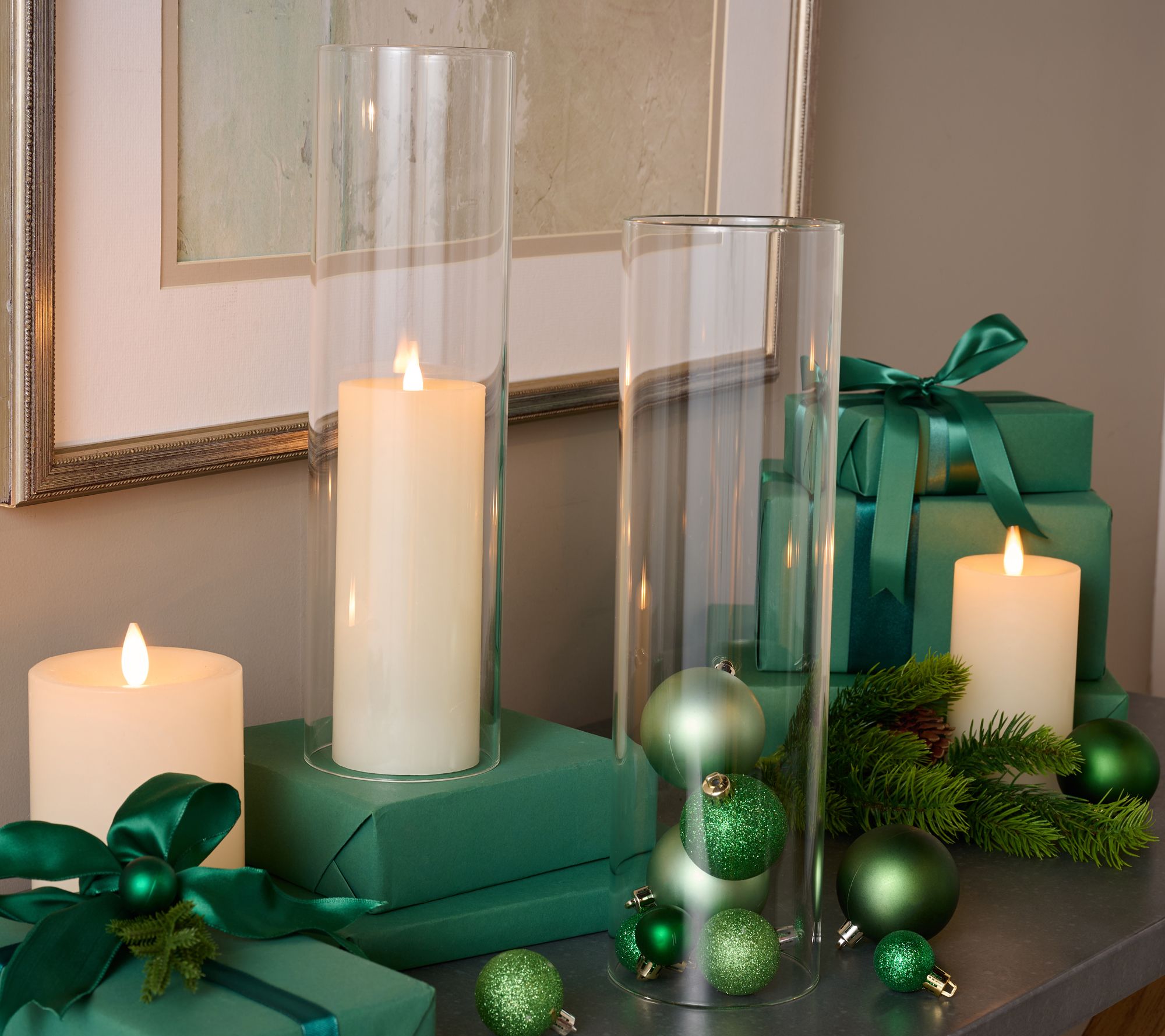 Set of 2 14" Glass Cylinder Hurricanes by Valerie