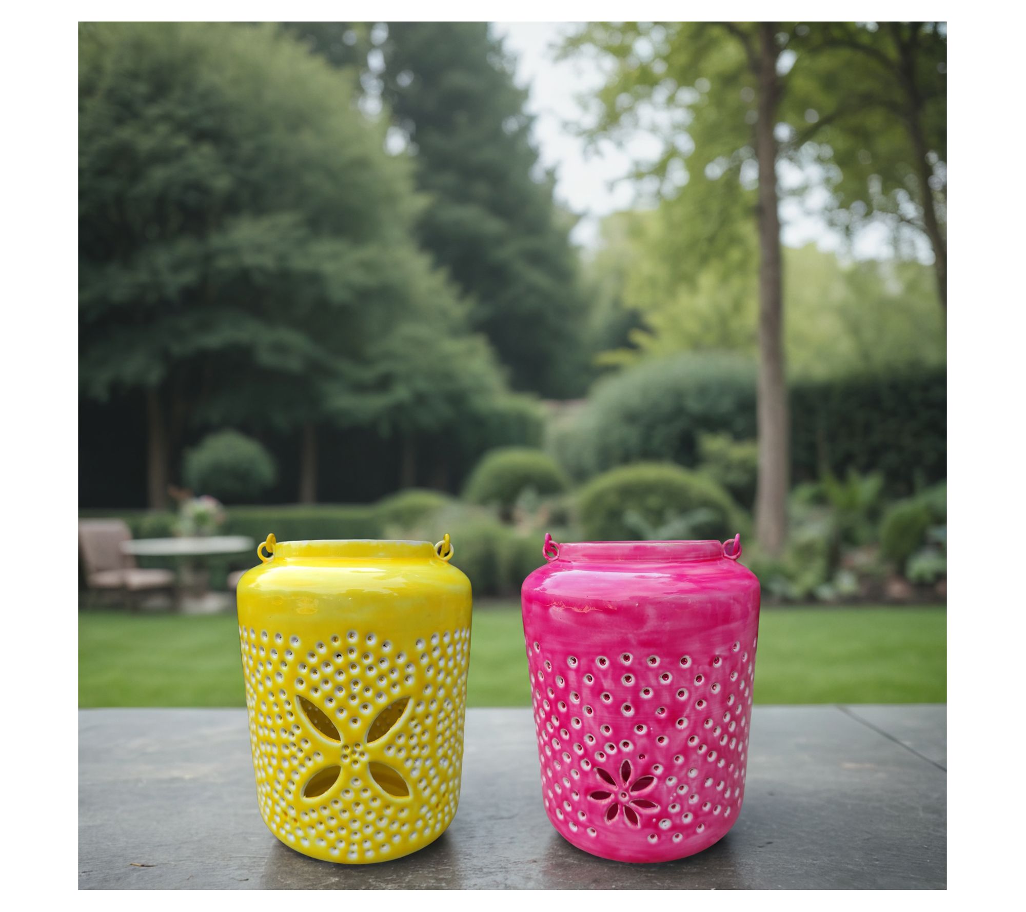 Young's Yellow/Pink Metal Cutout Bucket, Set of2