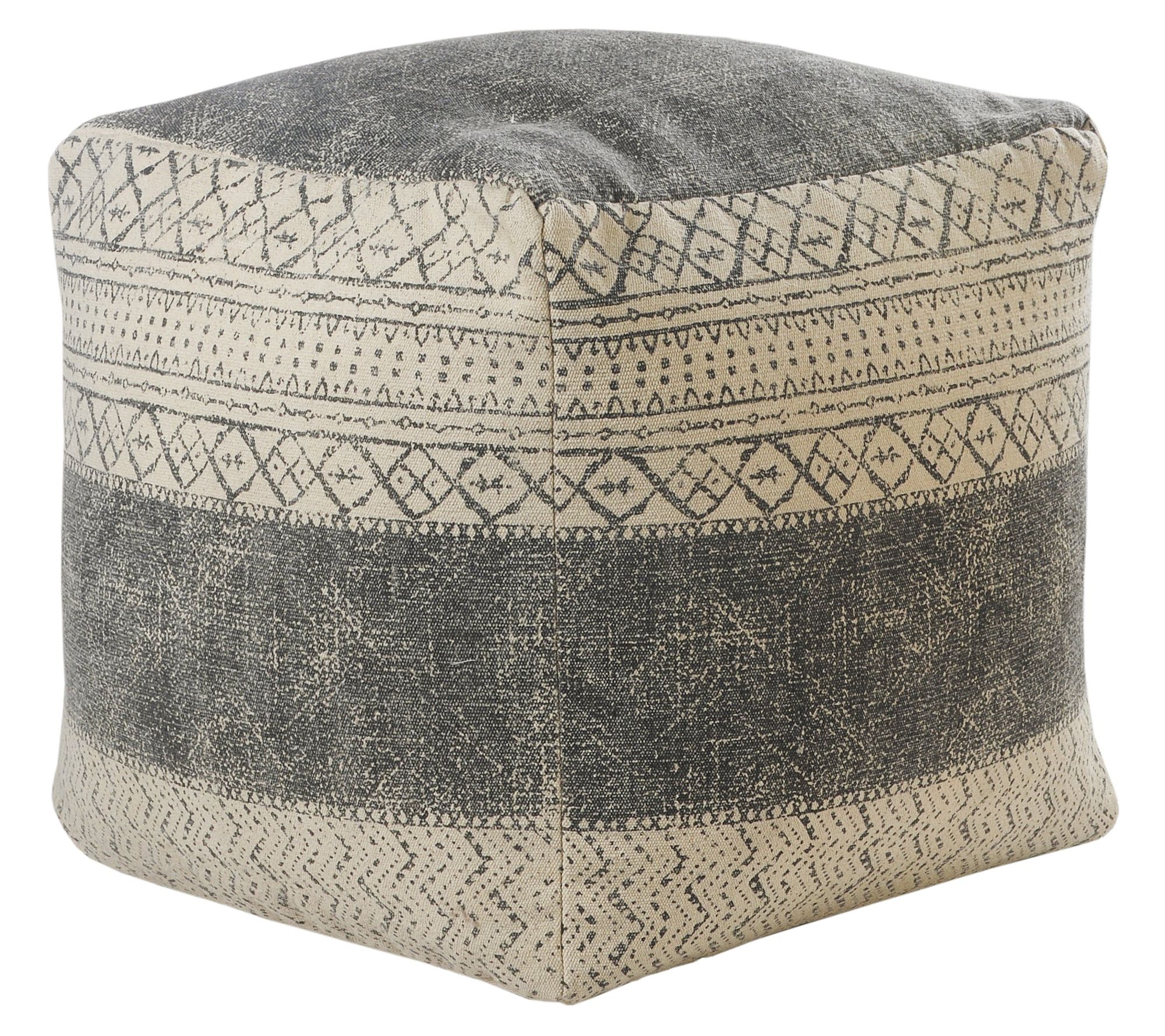 Ox Bay Tribal Bordered Cotton Pouf Ottoman