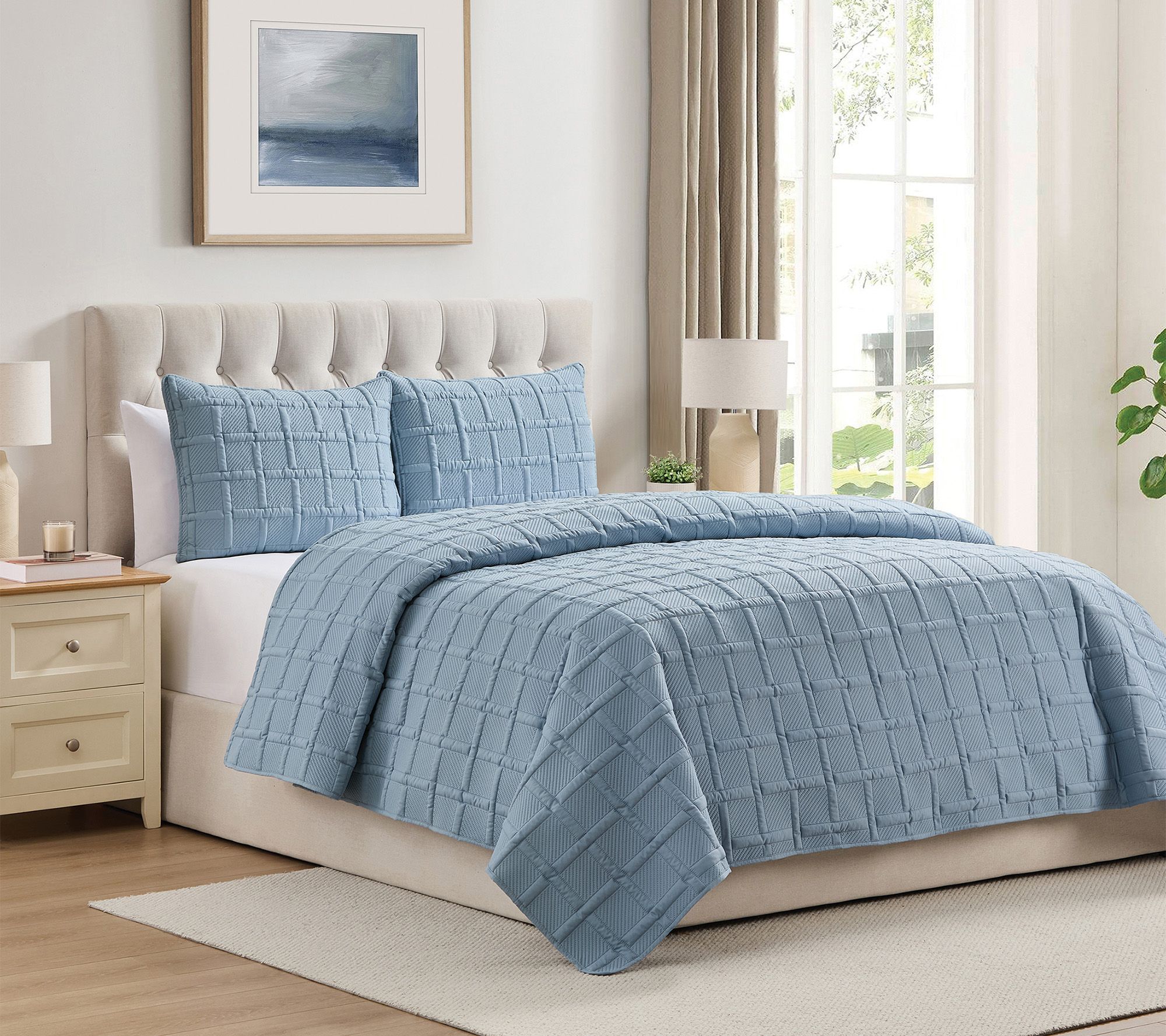 VCNY Home Solid 3pc Square Textured Quilt Set, King