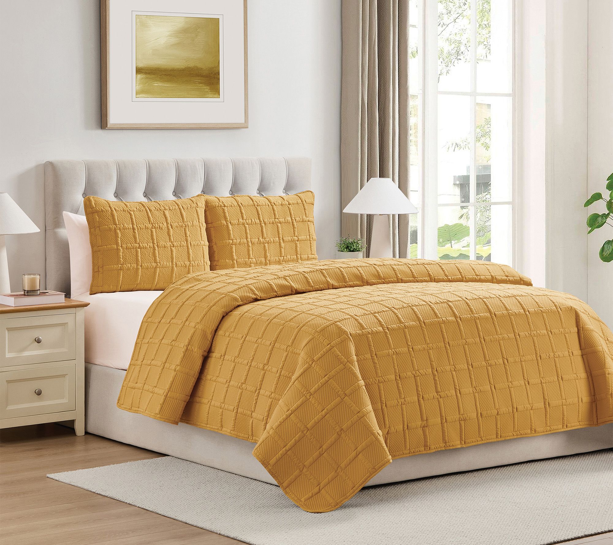 VCNY Home Solid 3pc Square Textured Quilt Set, King