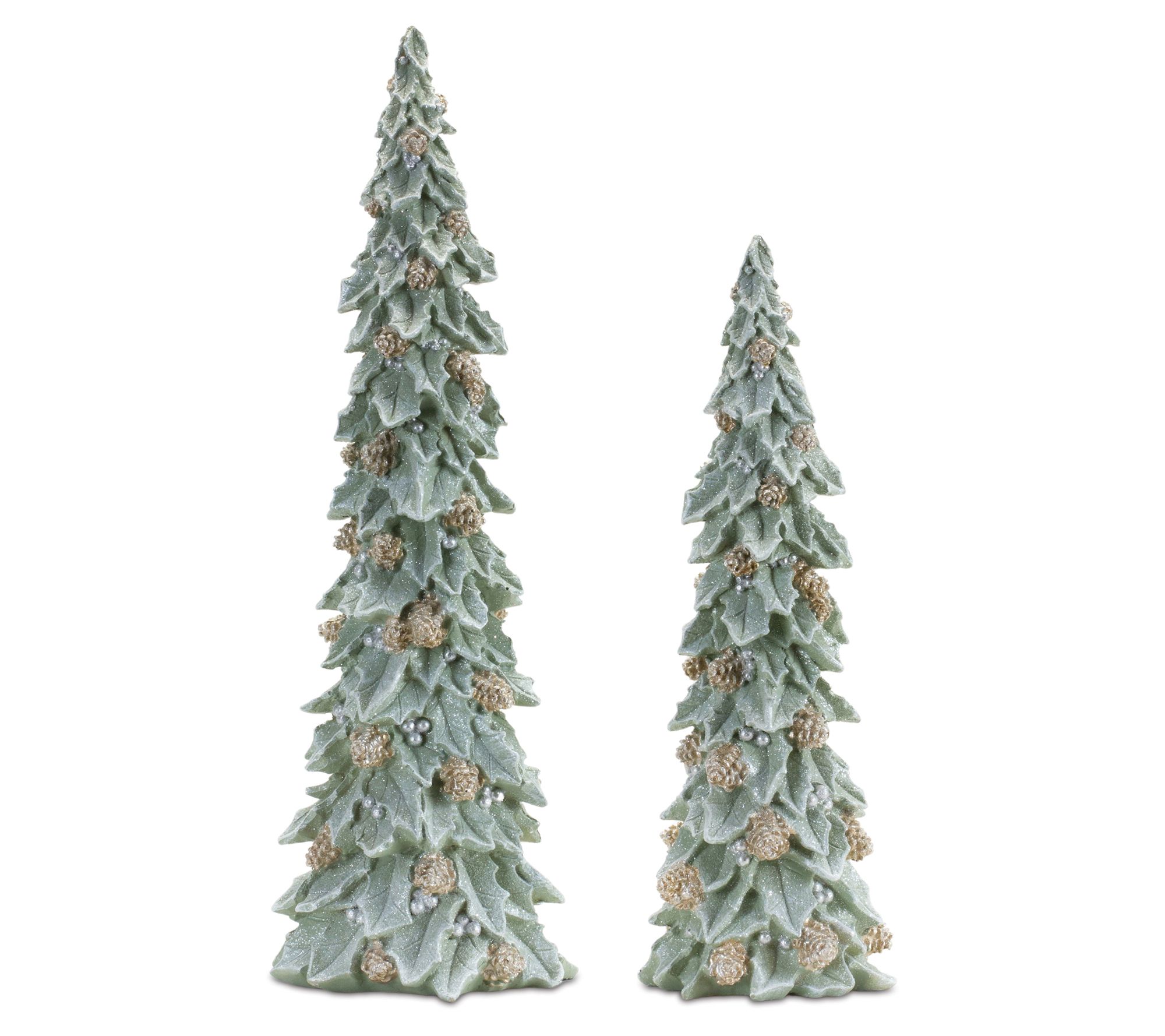 Melrose Glittered Holly Pinecone Tree (Set of 2)