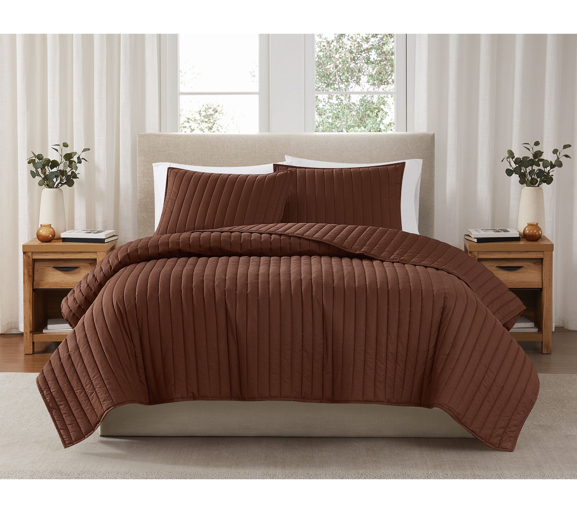 Brooklyn Loom Solid Cotton Percale King 3 PieceQuilt Set