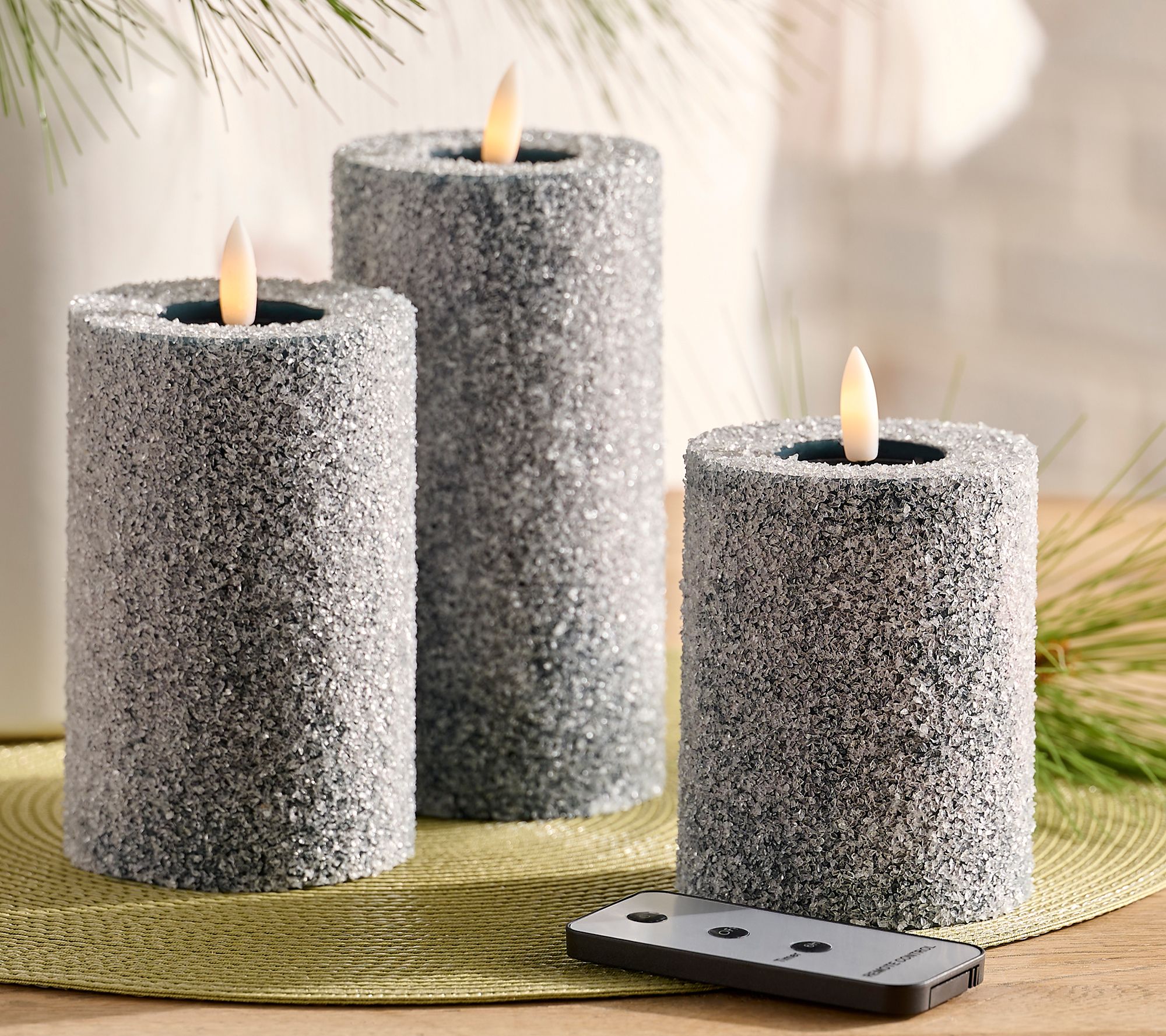 Home Reflections S/3 Flameless Crystal Pillar Candles