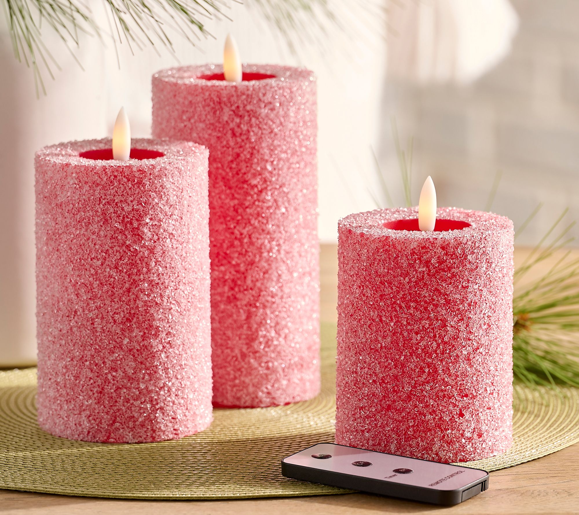 Home Reflections S/3 Flameless Crystal Pillar Candles