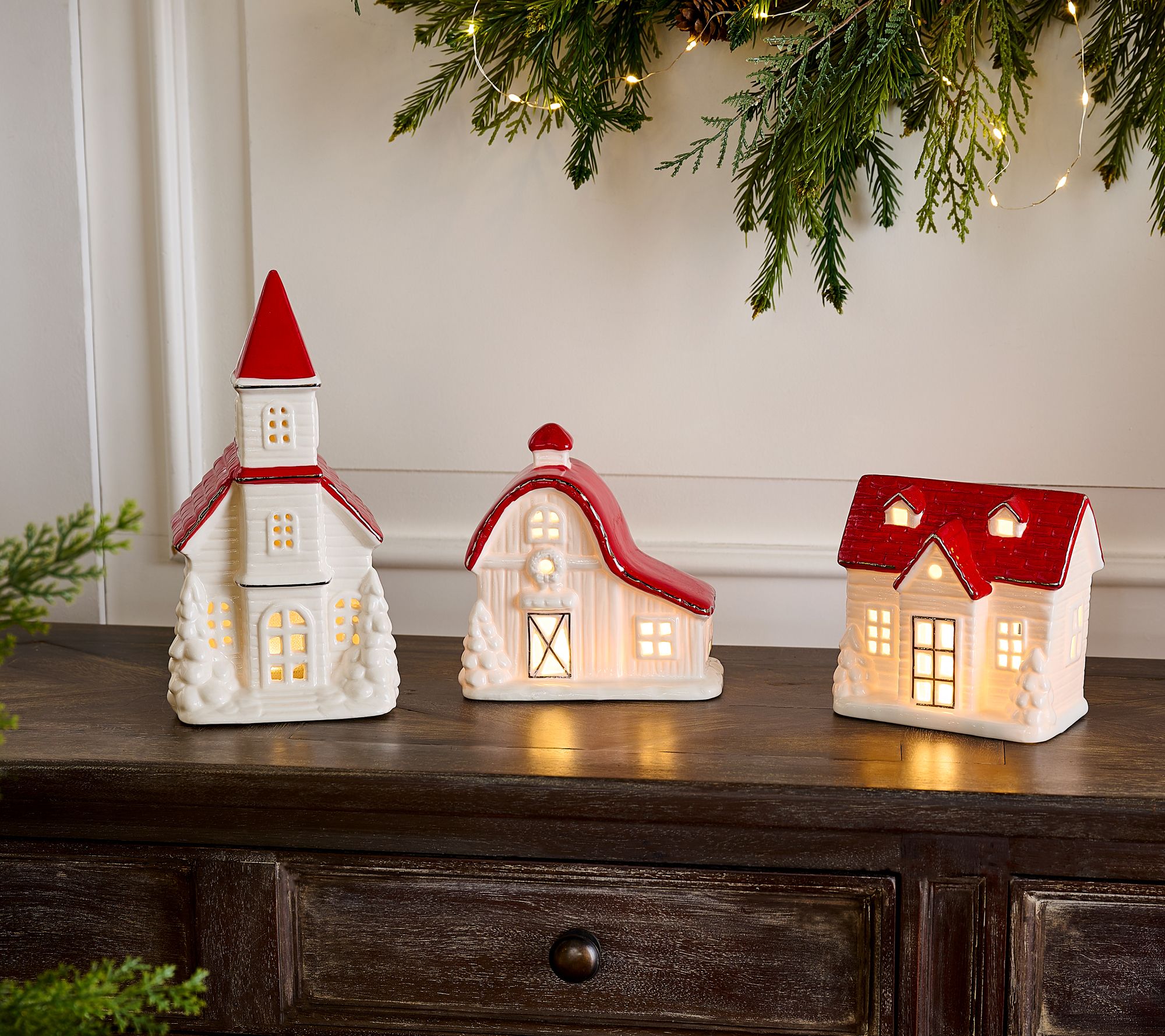 "As Is" 3-Piece Illuminated Porcelain Village by Valerie