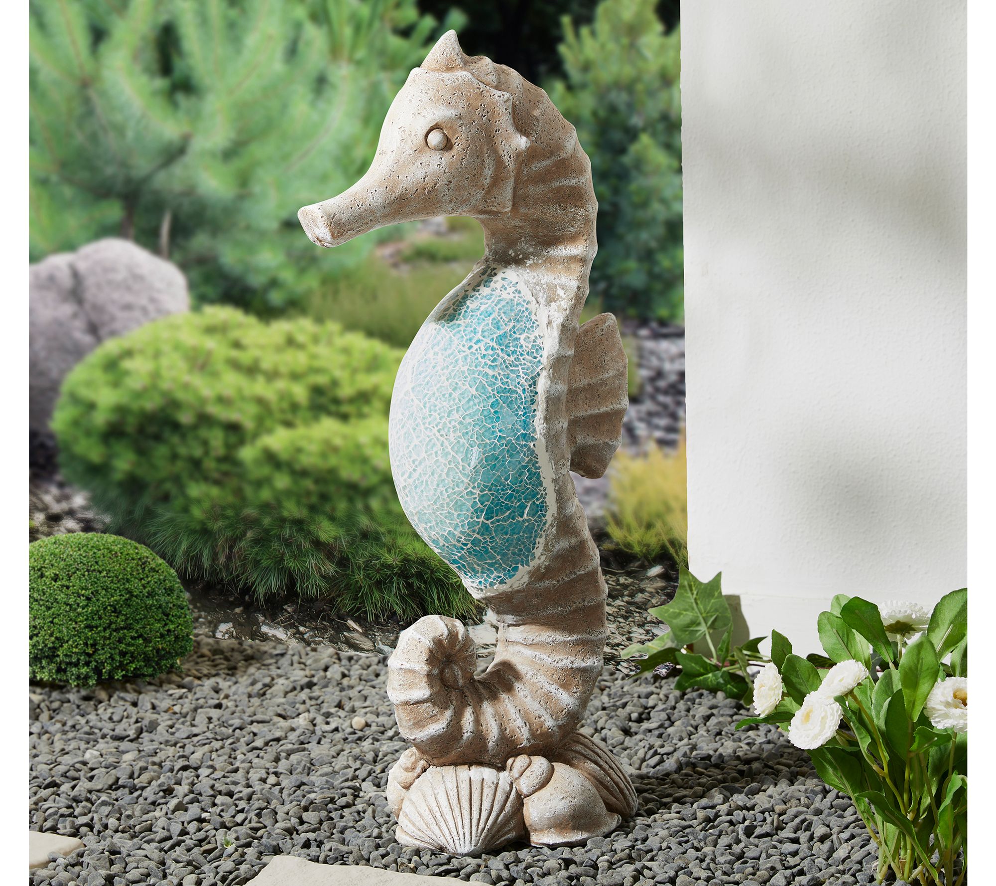 Glitzhome 21" Faux Granite Mosaic Beach SeaHorse Garden Statue