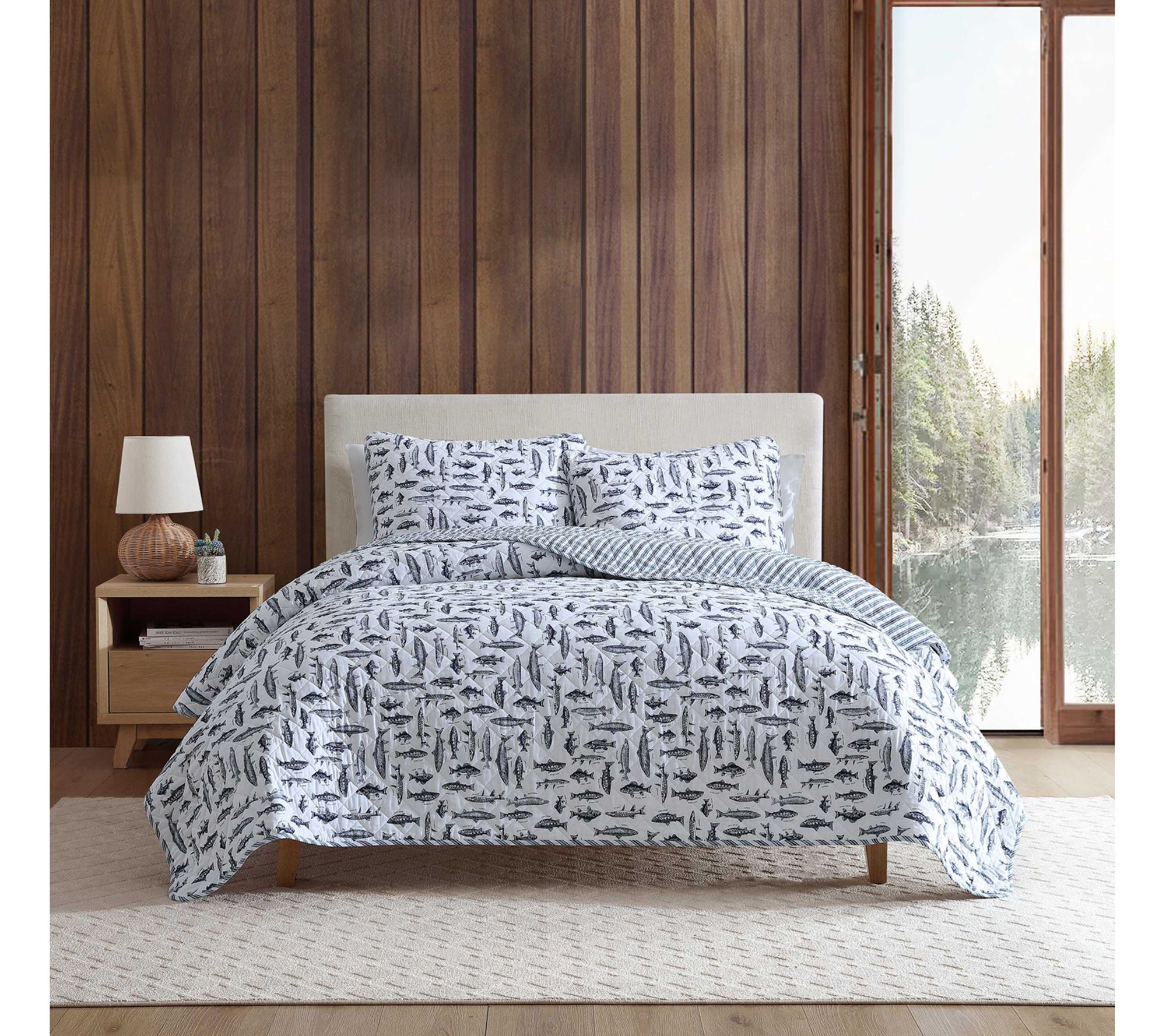 Eddie Bauer Wes Fish Blue Full/Queen Quilt ShamSet