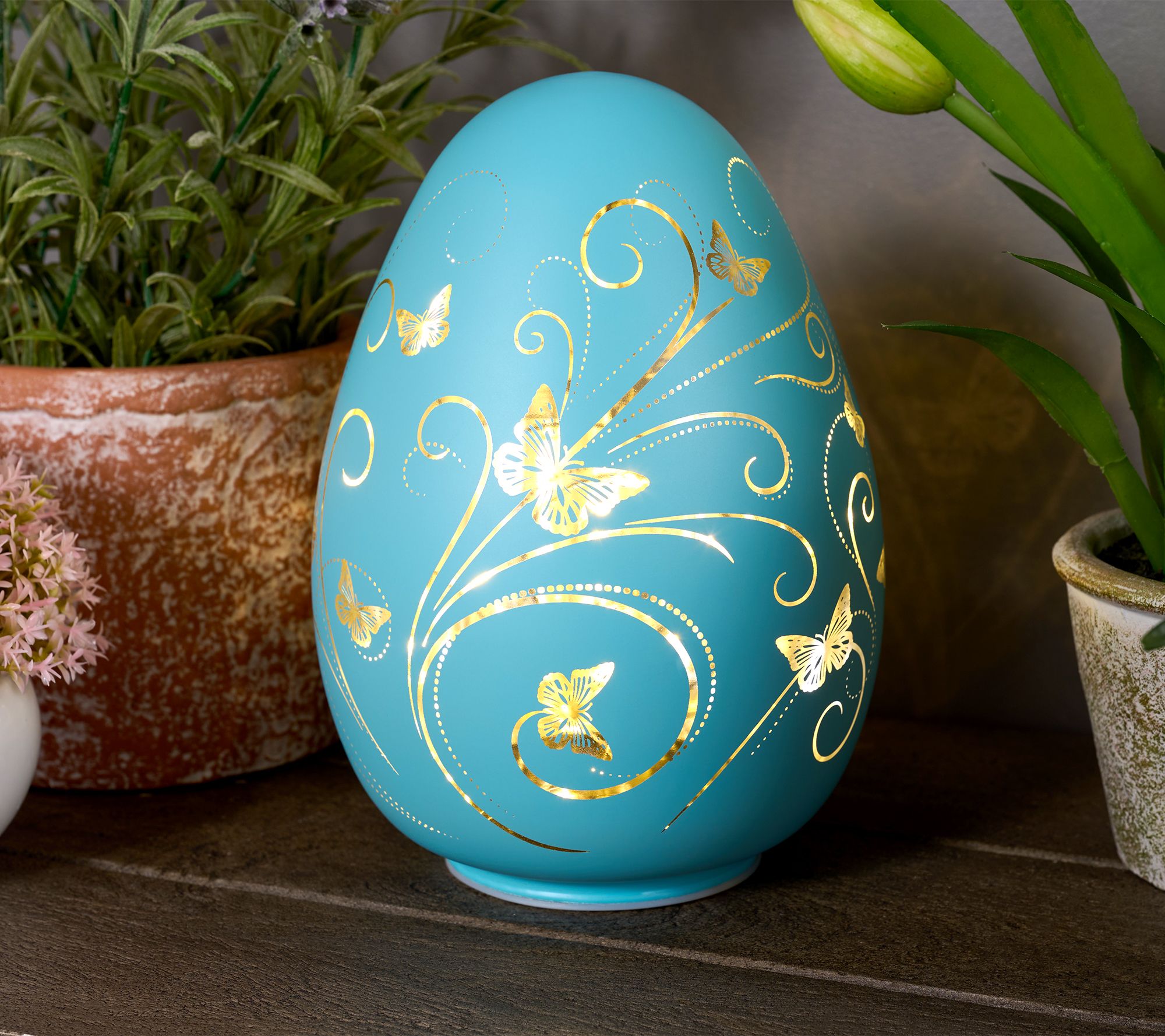 "As Is" 8" Lit Butterflies in Flight Glass Egg by Valerie