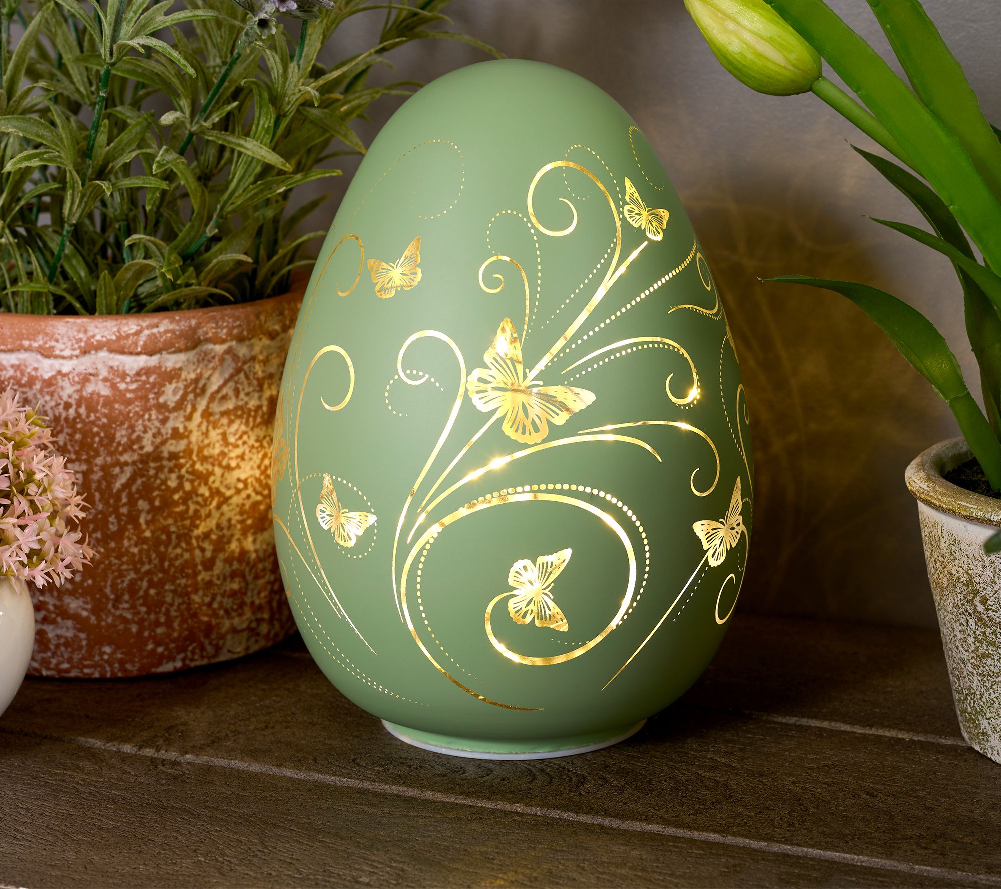 "As Is" 8" Lit Butterflies in Flight Glass Egg by Valerie