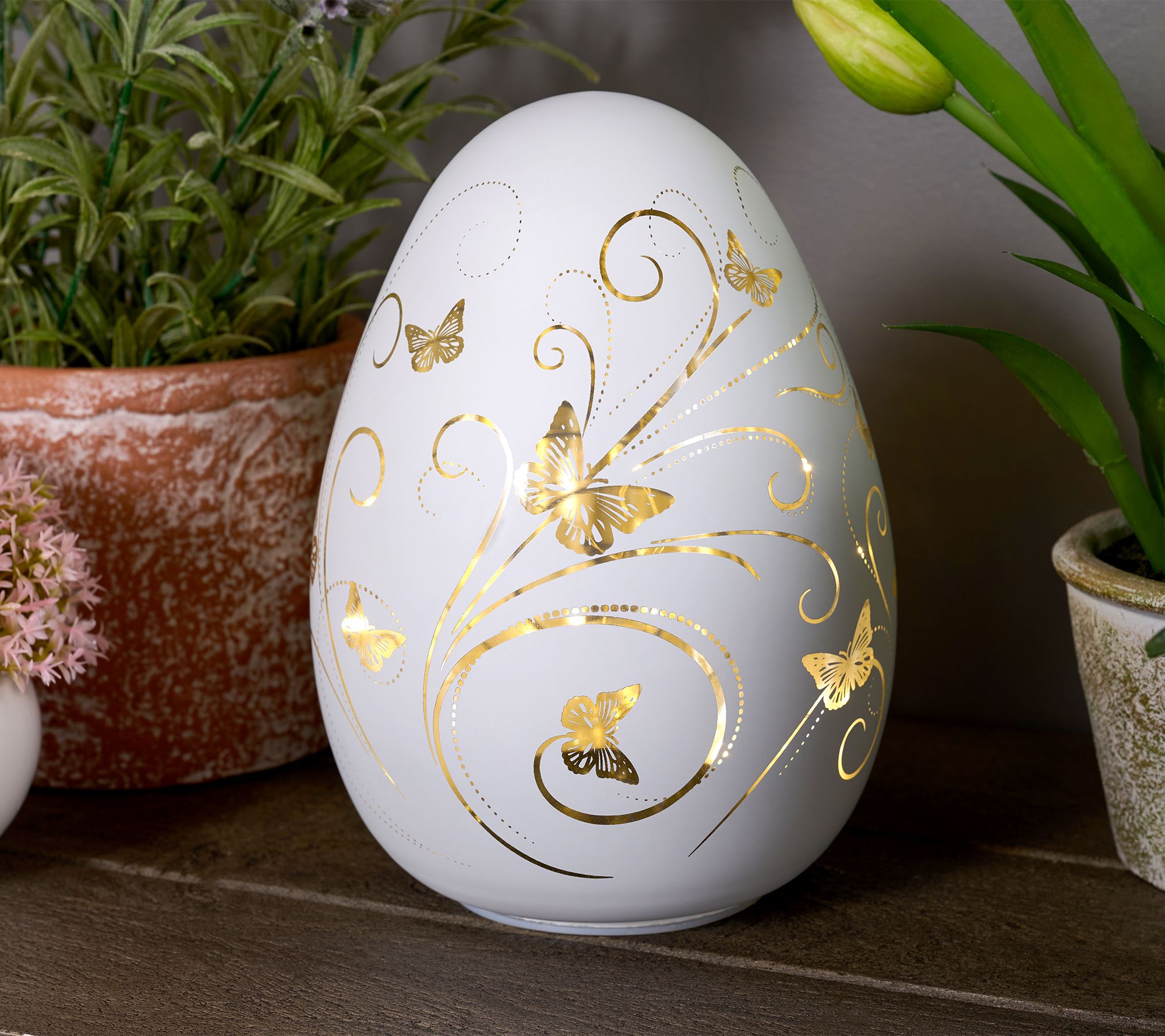 "As Is" 8" Lit Butterflies in Flight Glass Egg by Valerie