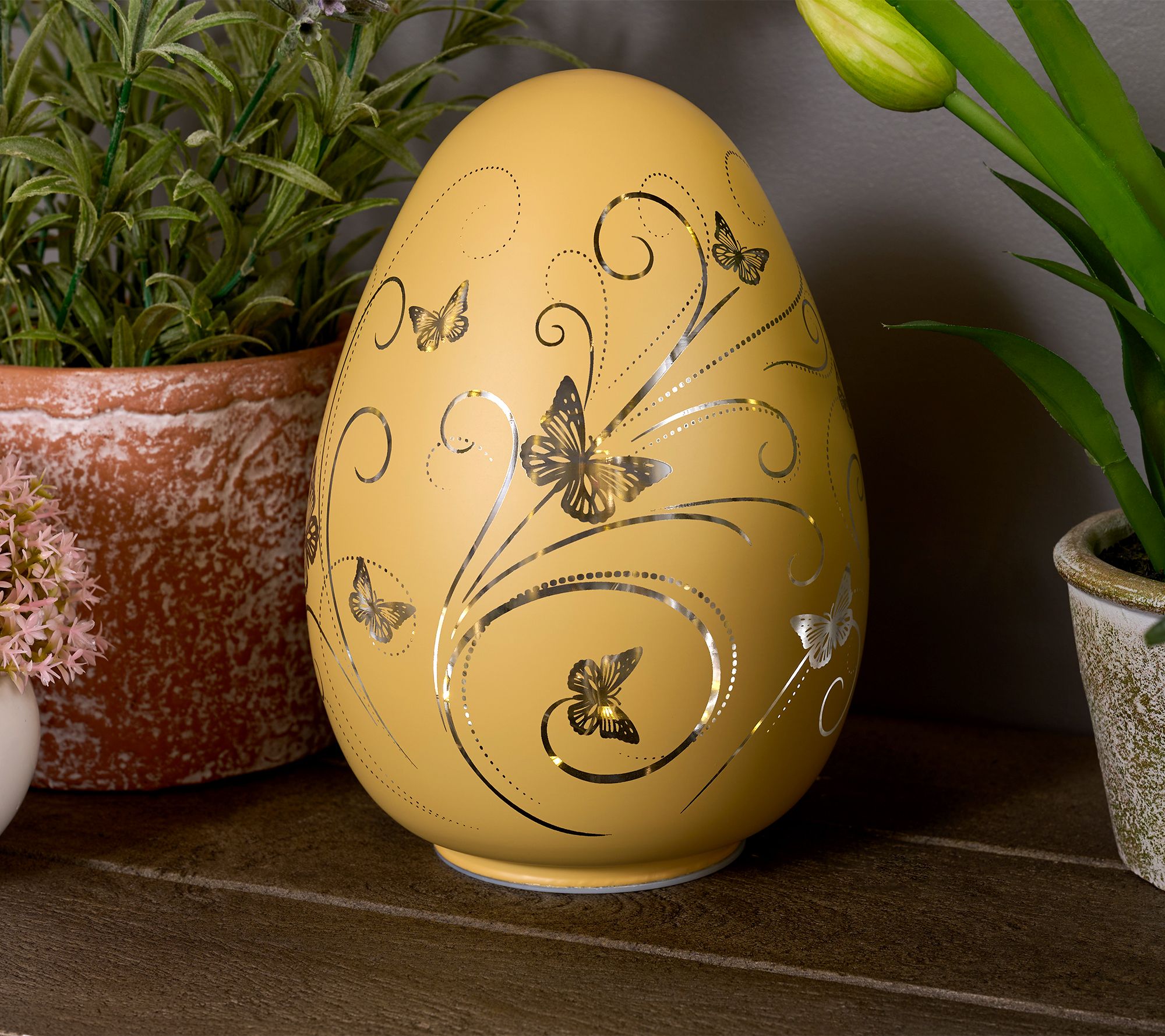 "As Is" 8" Lit Butterflies in Flight Glass Egg by Valerie