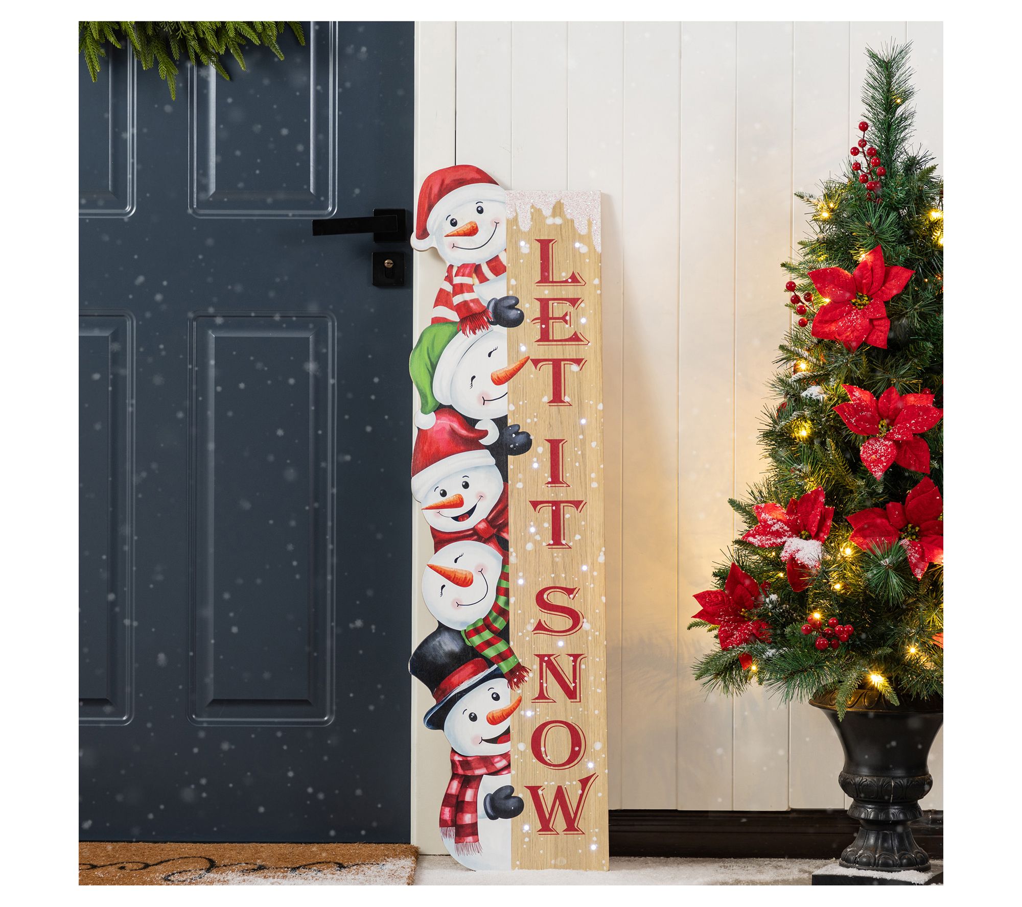 Glitzhome 42" LED Wooden Christmas Stacked Snowman Porch Sign
