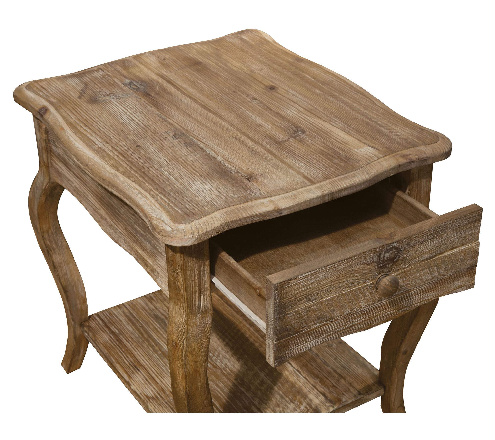 Alaterre Furniture Rustic Solid Wood End Tablerawer & Shelf